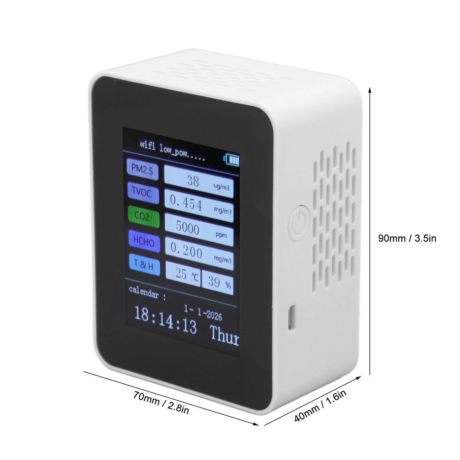 Indoor Air Quality Monitor for TUYA WiFi Smart PM2.5 Formaldehyde Testing 7 in 1 Calendar Time Function Air V1294-YM0512-3111220291512
