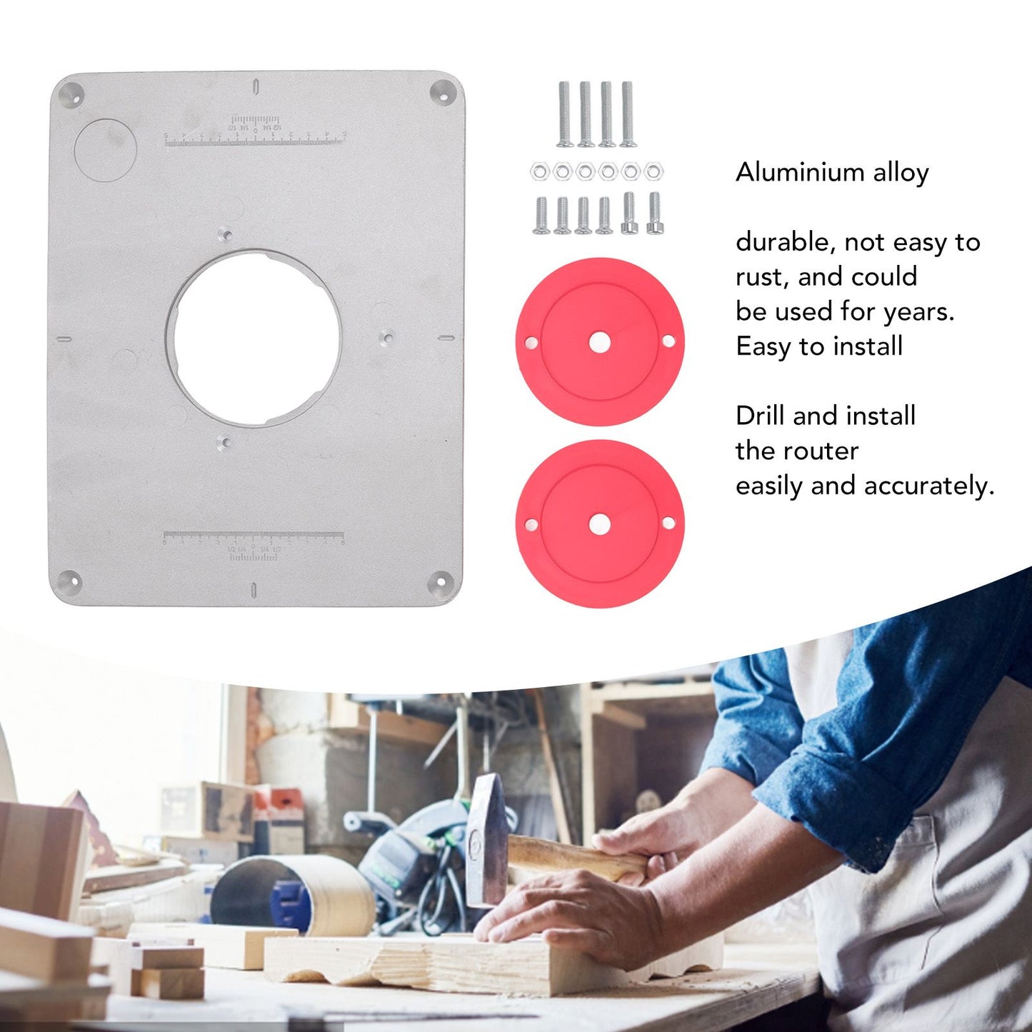 4-17/32in Aluminium Router Table Insert Plate For 625 624 for Bosch 1611 1615 for FEINRT 1800 for Woodworking V1294-YM0512-3111220291811