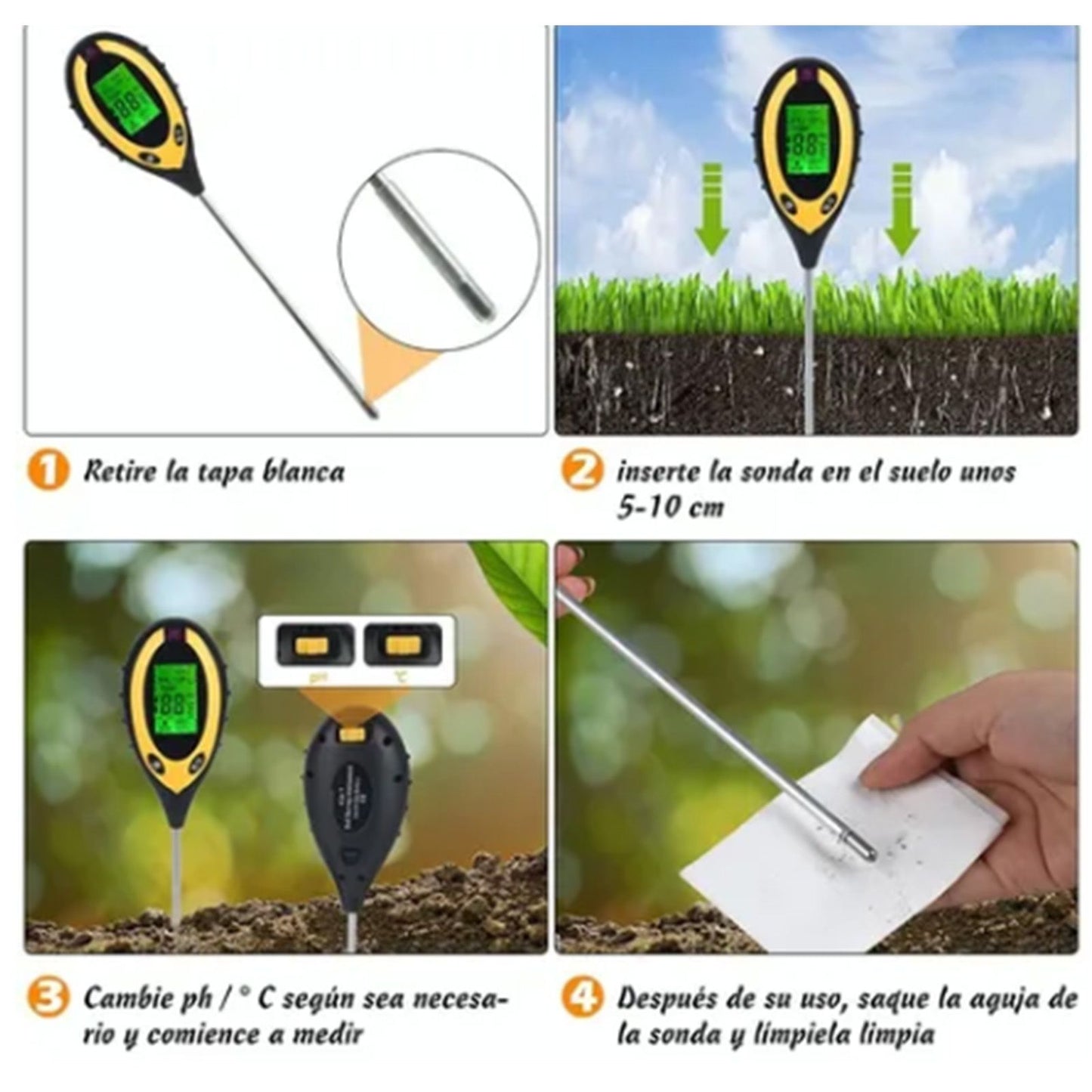 4 In 1 Soil Meter Temperature Sunlight Moisture PH Soil Tester for Family Orchard Agriculture Rice Vegetable V1294-YM0512-3111220293411