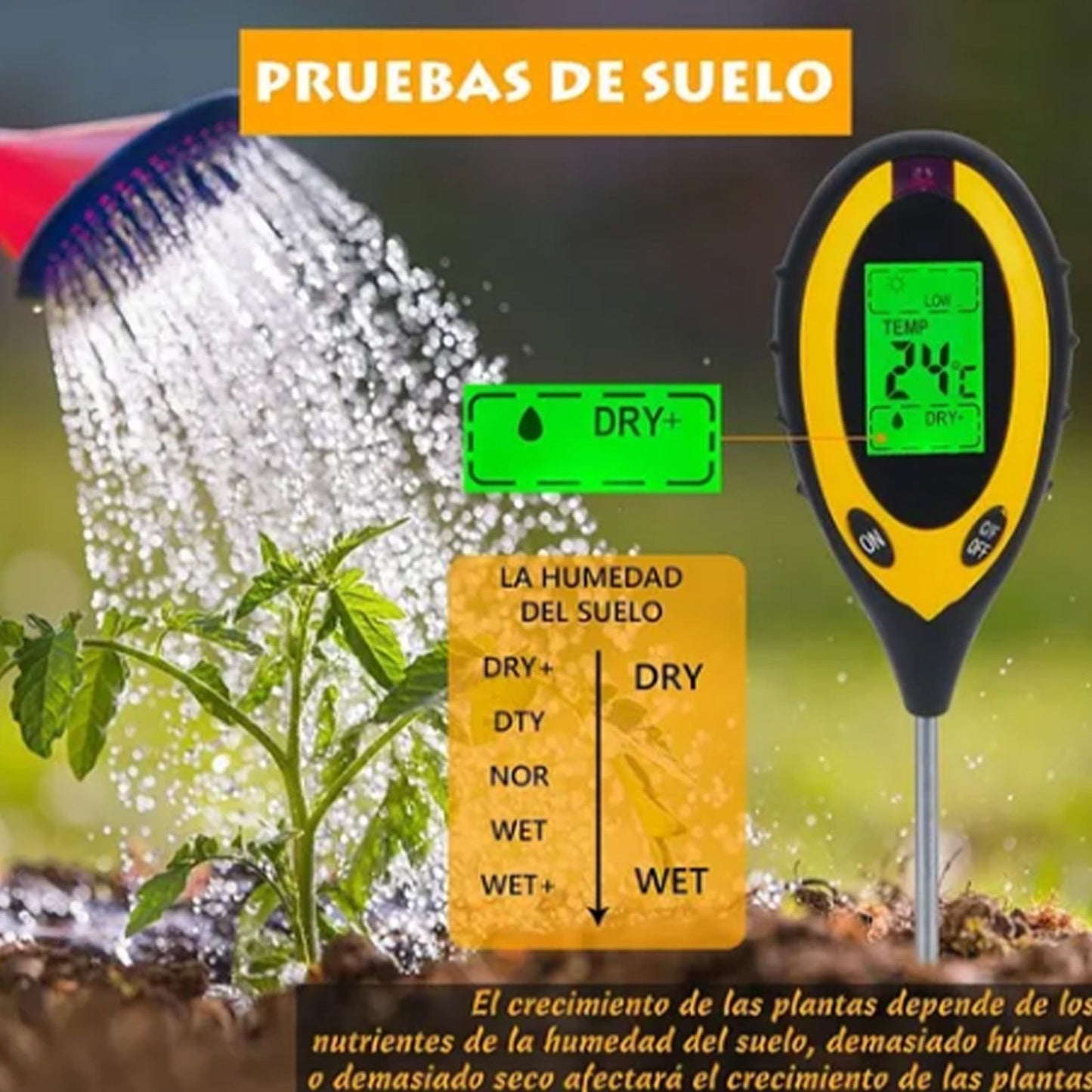4 In 1 Soil Meter Temperature Sunlight Moisture PH Soil Tester for Family Orchard Agriculture Rice Vegetable V1294-YM0512-3111220293411