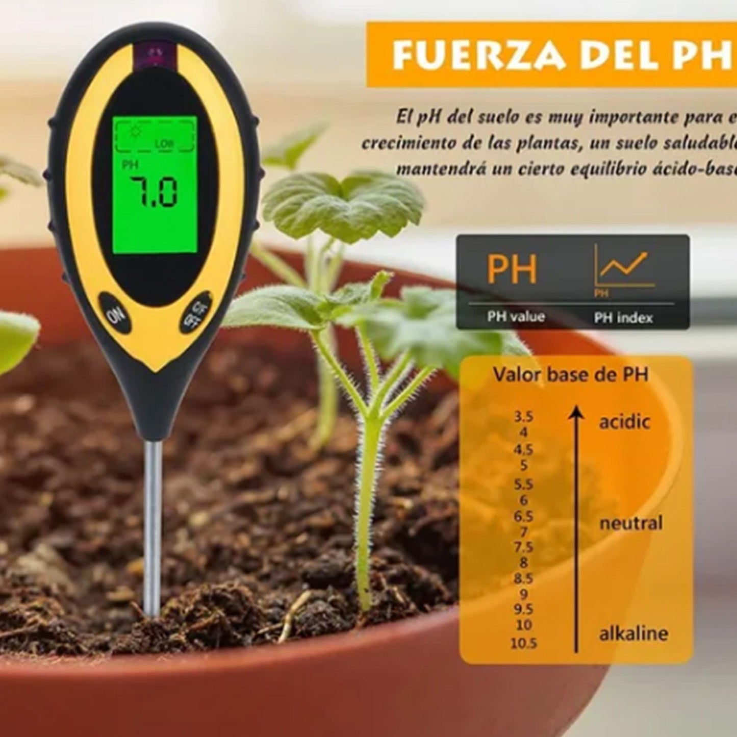 4 In 1 Soil Meter Temperature Sunlight Moisture PH Soil Tester for Family Orchard Agriculture Rice Vegetable V1294-YM0512-3111220293411
