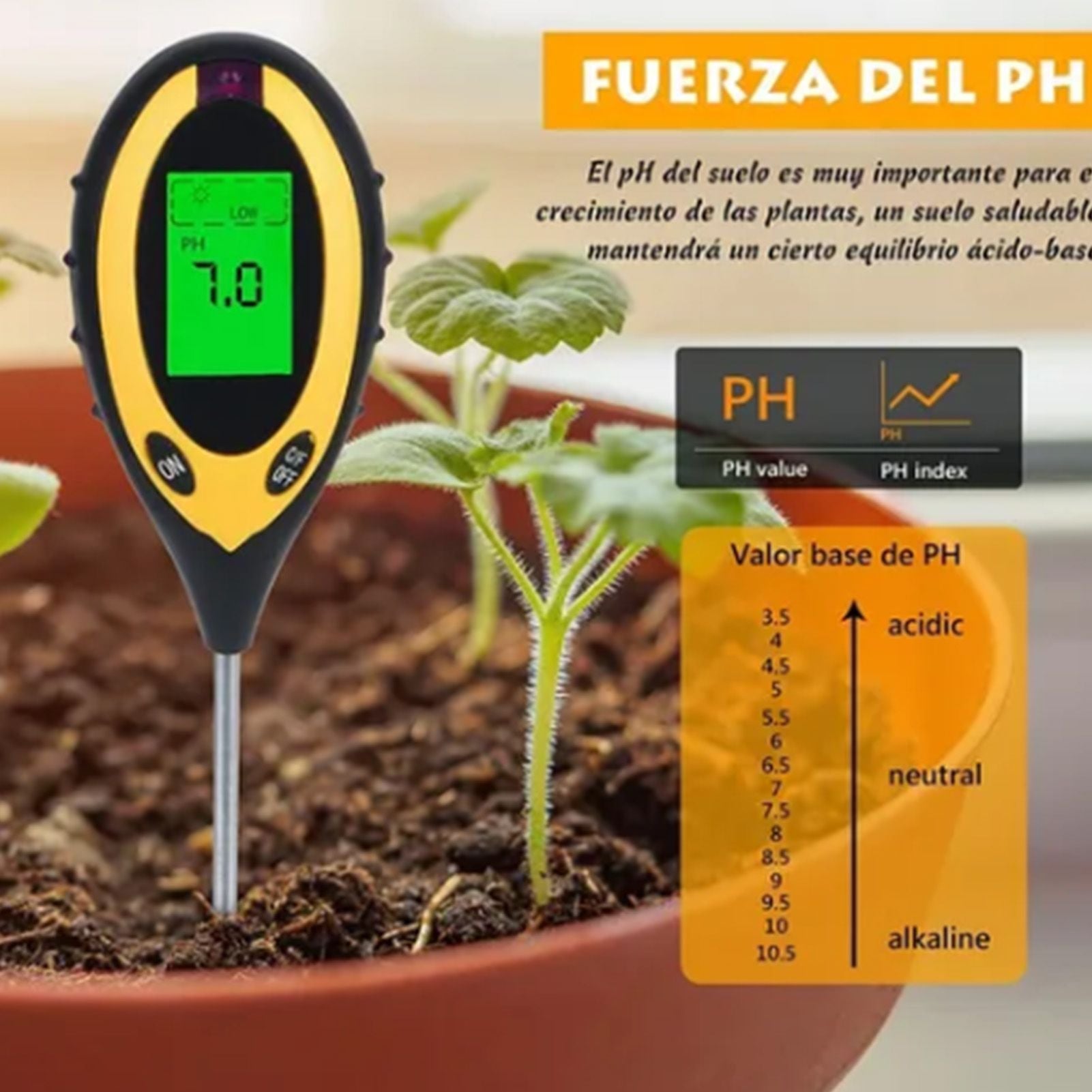 4 In 1 Soil Meter Temperature Sunlight Moisture PH Soil Tester for Family Orchard Agriculture Rice Vegetable V1294-YM0512-3111220293411