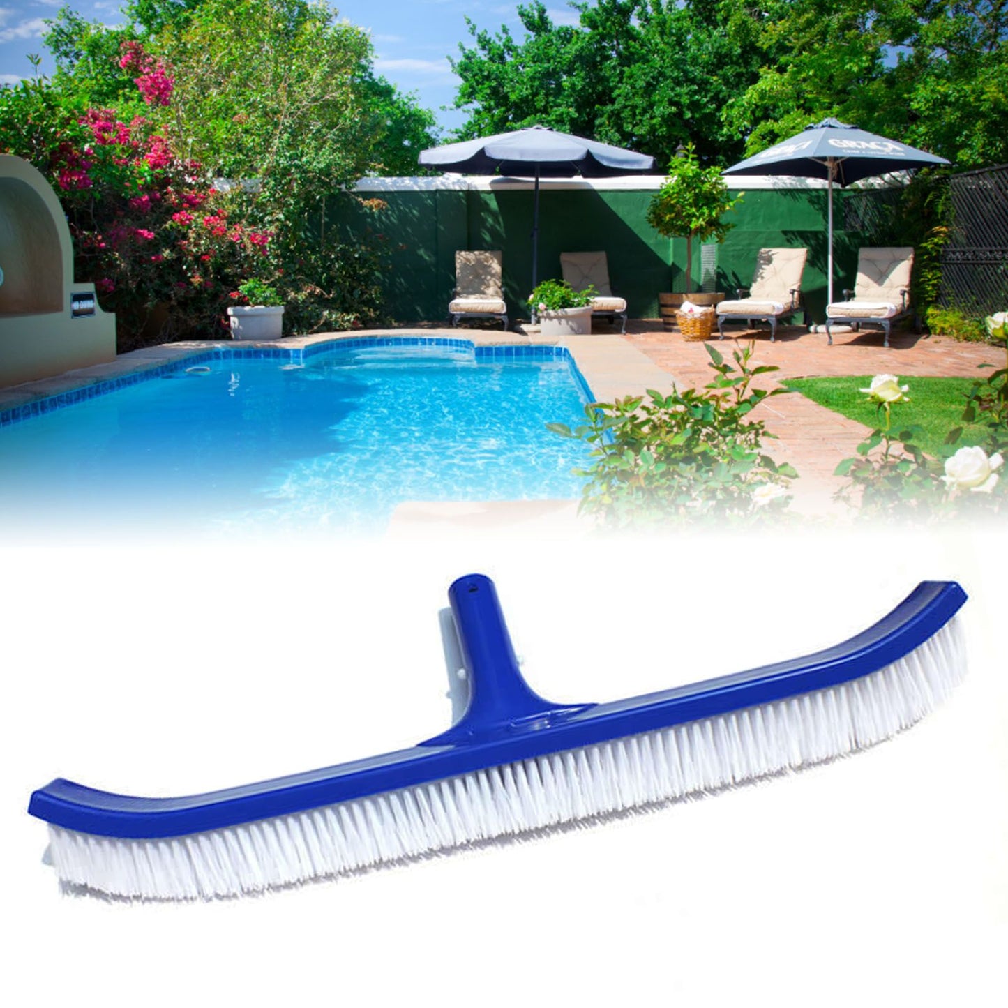 18in Pool Brushes for Cleaning Pool Wall Tile Nylon Bristle Pool Brush Head Curved Ends V1294-YM0512-3111220294411
