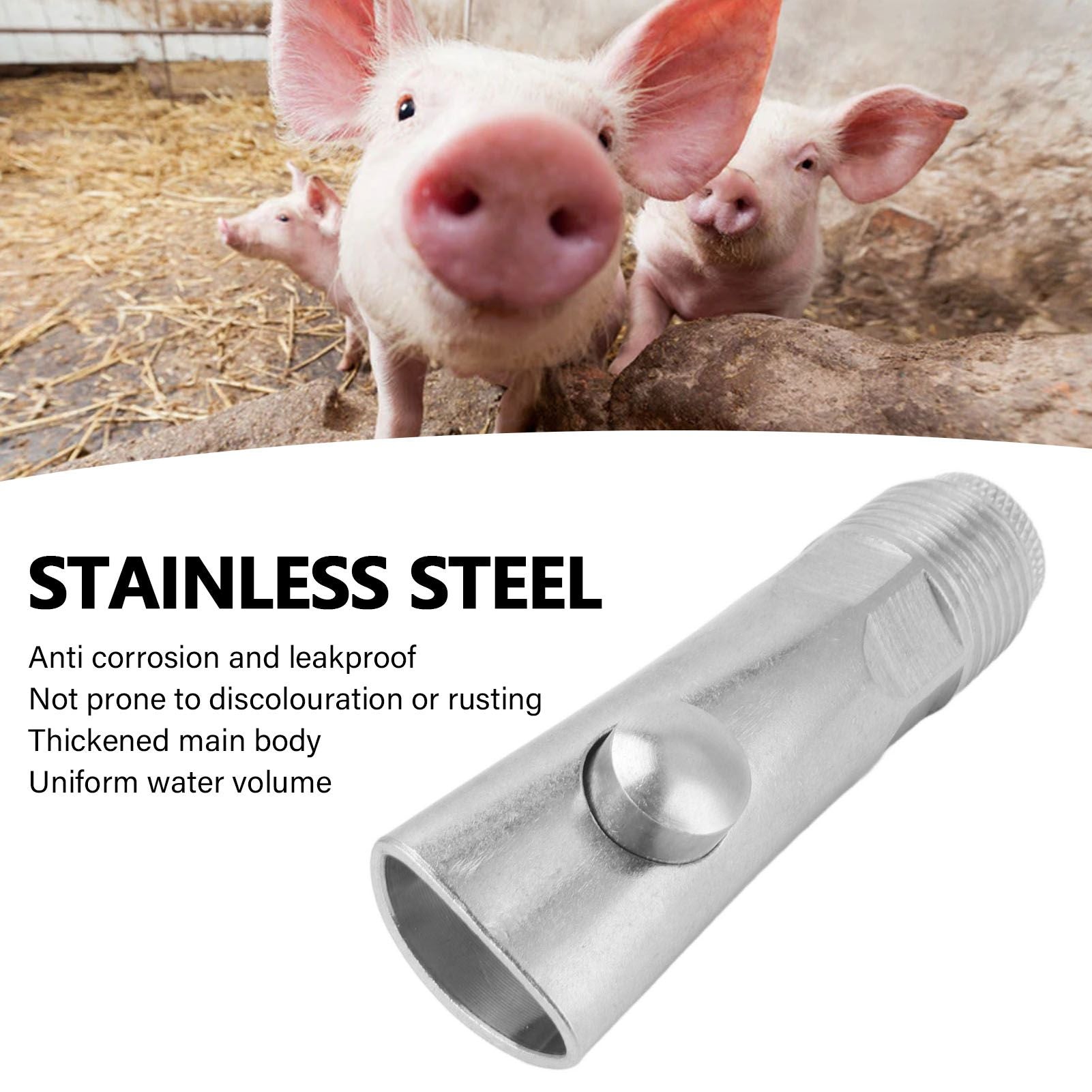 2pcs Pig Water Nipple Even Water Volume Stainless Steel G1/2 External Thread Pig Drinker for Sows Piglets V1294-YM0512-3111220295711