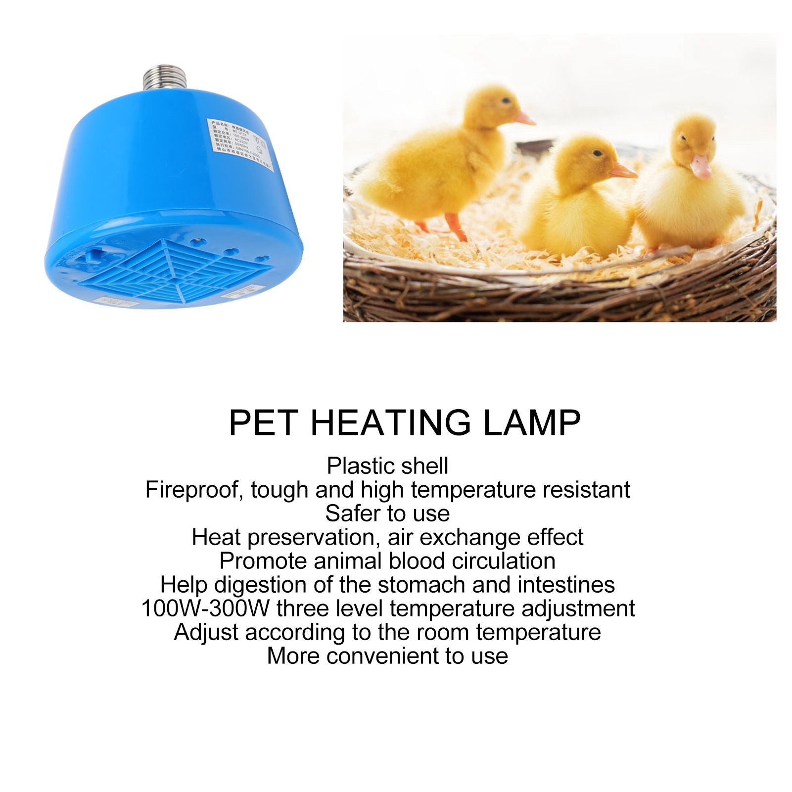 Animals Heating Lamp 100-300W 3 Level Temperature Adjustment Cultivation Chicken Heating Lamp for Livestock V1294-YM0512-3111220296411