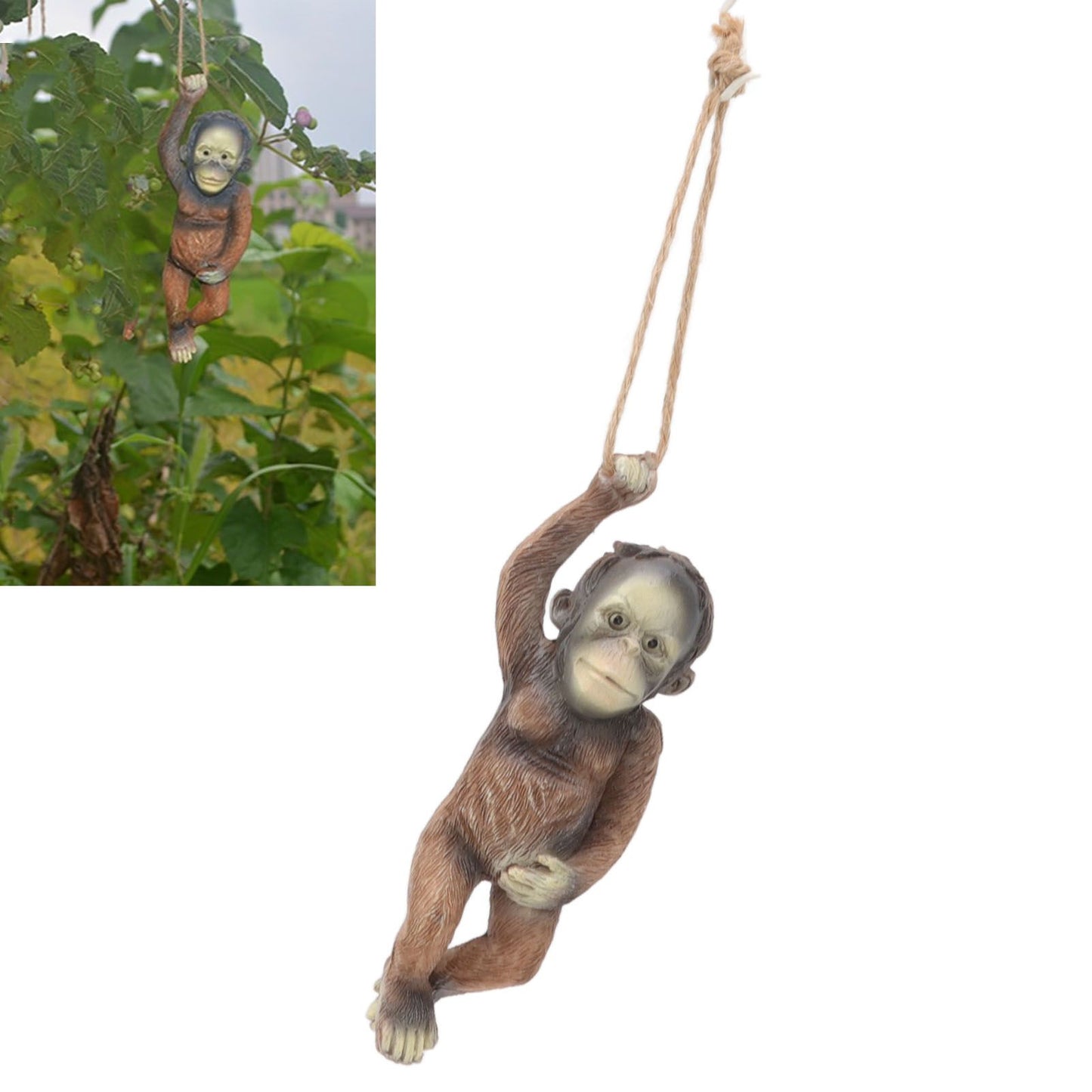 Baby Monkey Hanging Statue Exquisite Carving Resin Brown Monkey Sculptures for Trees Gardens V1294-YM0512-3111220297411