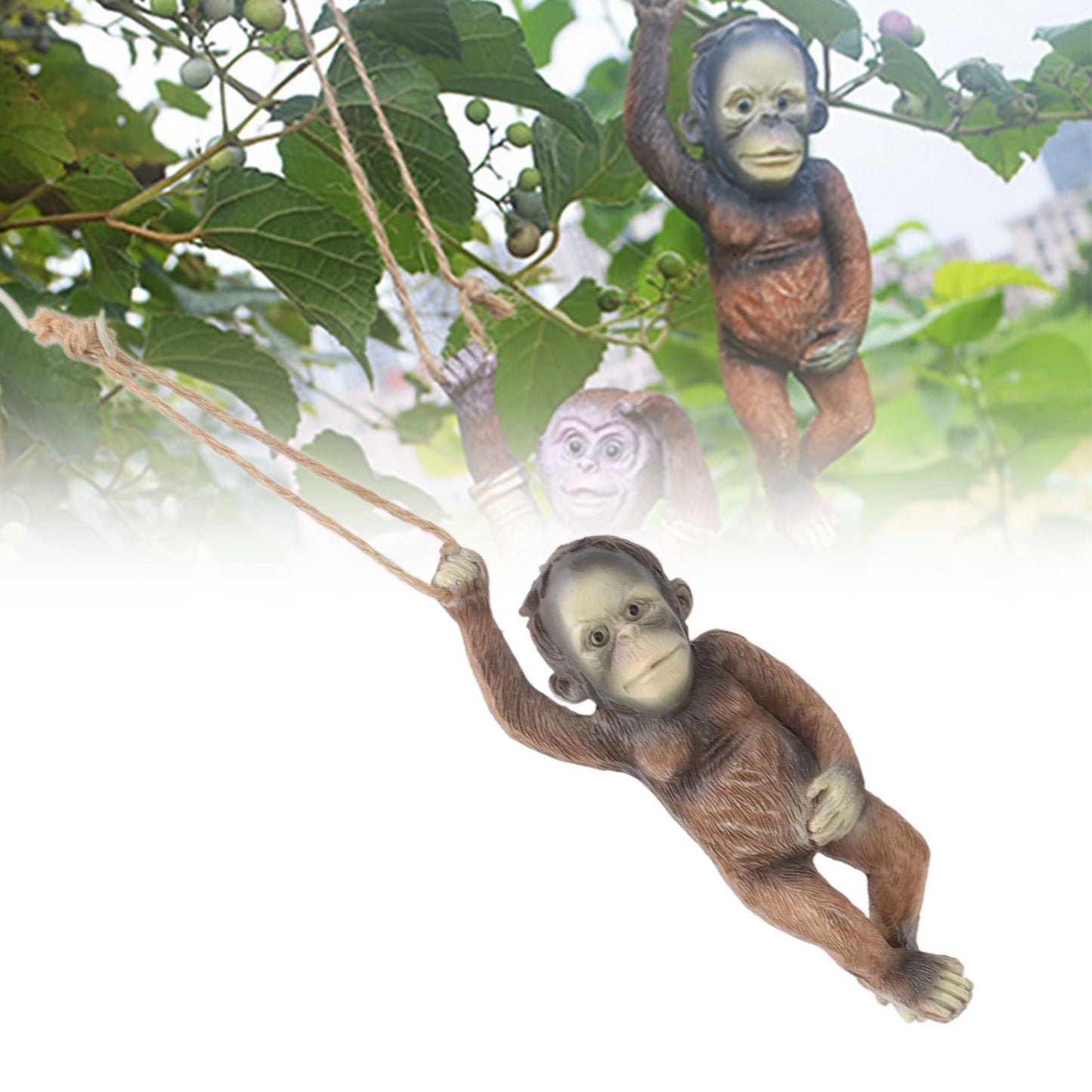 Baby Monkey Hanging Statue Exquisite Carving Resin Brown Monkey Sculptures for Trees Gardens V1294-YM0512-3111220297411