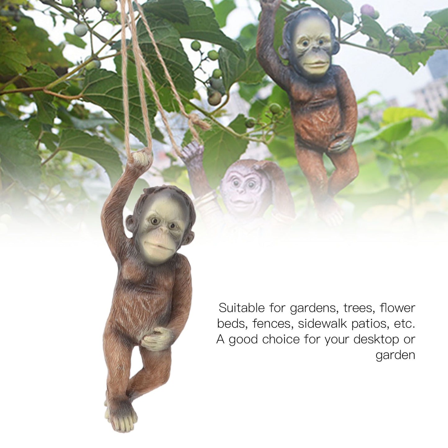 Baby Monkey Hanging Statue Exquisite Carving Resin Brown Monkey Sculptures for Trees Gardens V1294-YM0512-3111220297411