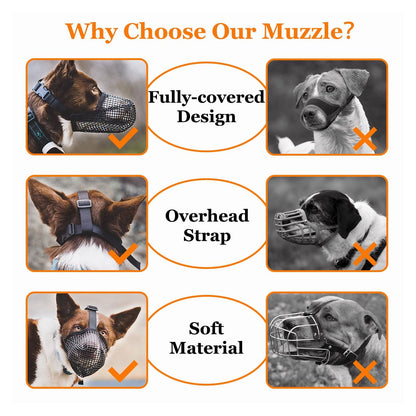 Dog Muzzle Soft Mesh Poisoned Bait Protection Pet Mouth Cover with Adjustable Straps for Small Medium Large V1294-YM0512-3111220299211