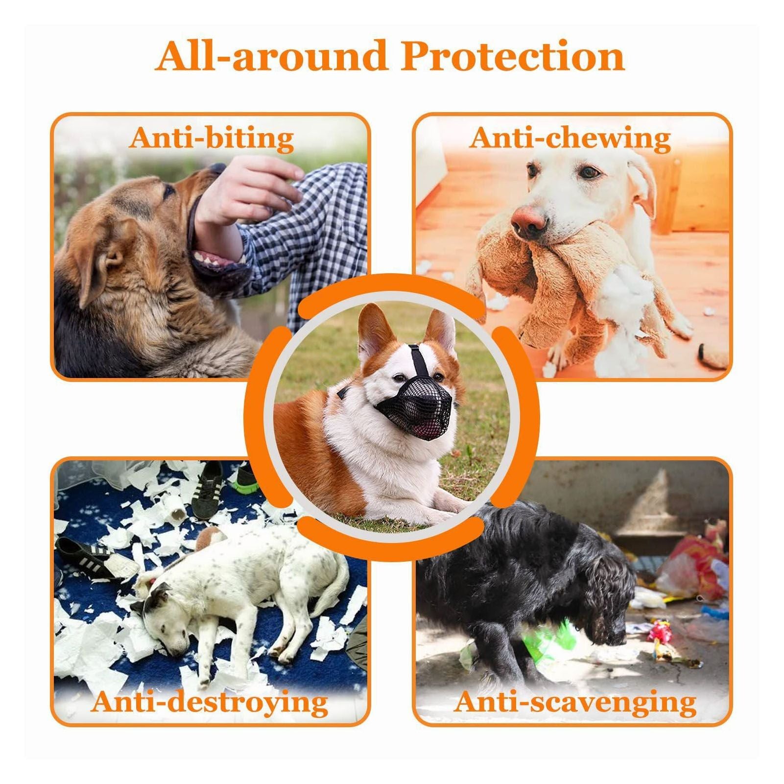 Dog Muzzle Soft Mesh Poisoned Bait Protection Pet Mouth Cover with Adjustable Straps for Small Medium Large V1294-YM0512-3111220299211
