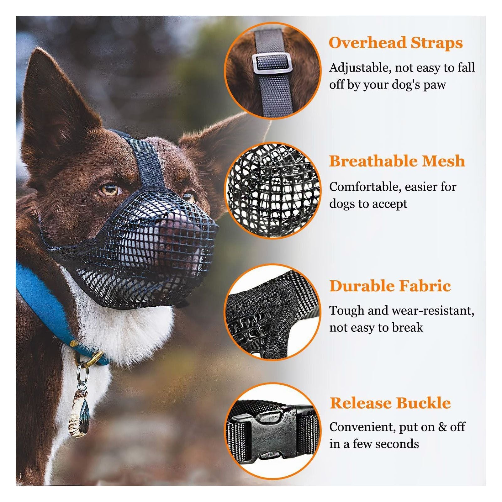 Dog Muzzle Soft Mesh Poisoned Bait Protection Pet Mouth Cover with Adjustable Straps for Small Medium Large V1294-YM0512-3111220299212