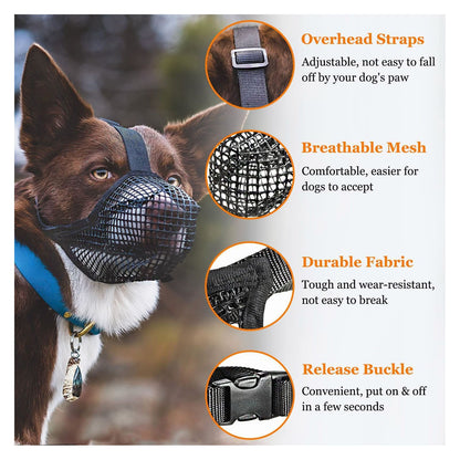 Dog Muzzle Soft Mesh Poisoned Bait Protection Pet Mouth Cover with Adjustable Straps for Small Medium Large V1294-YM0512-3111220299212