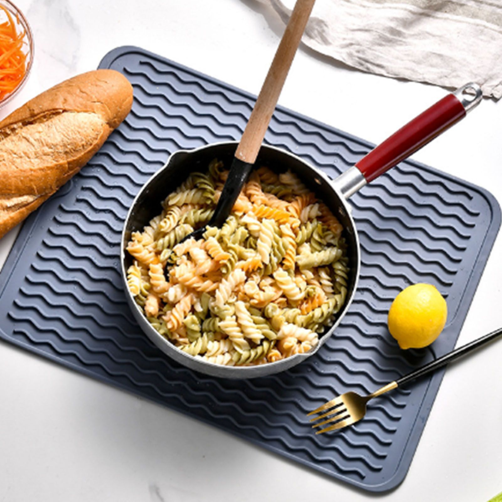 Table Insulating Rubber Mat Anti Slip Waterproof Heat Resistant Dish Drying Placemat for Kitchen Blue V1294-YM0512-3111220299311