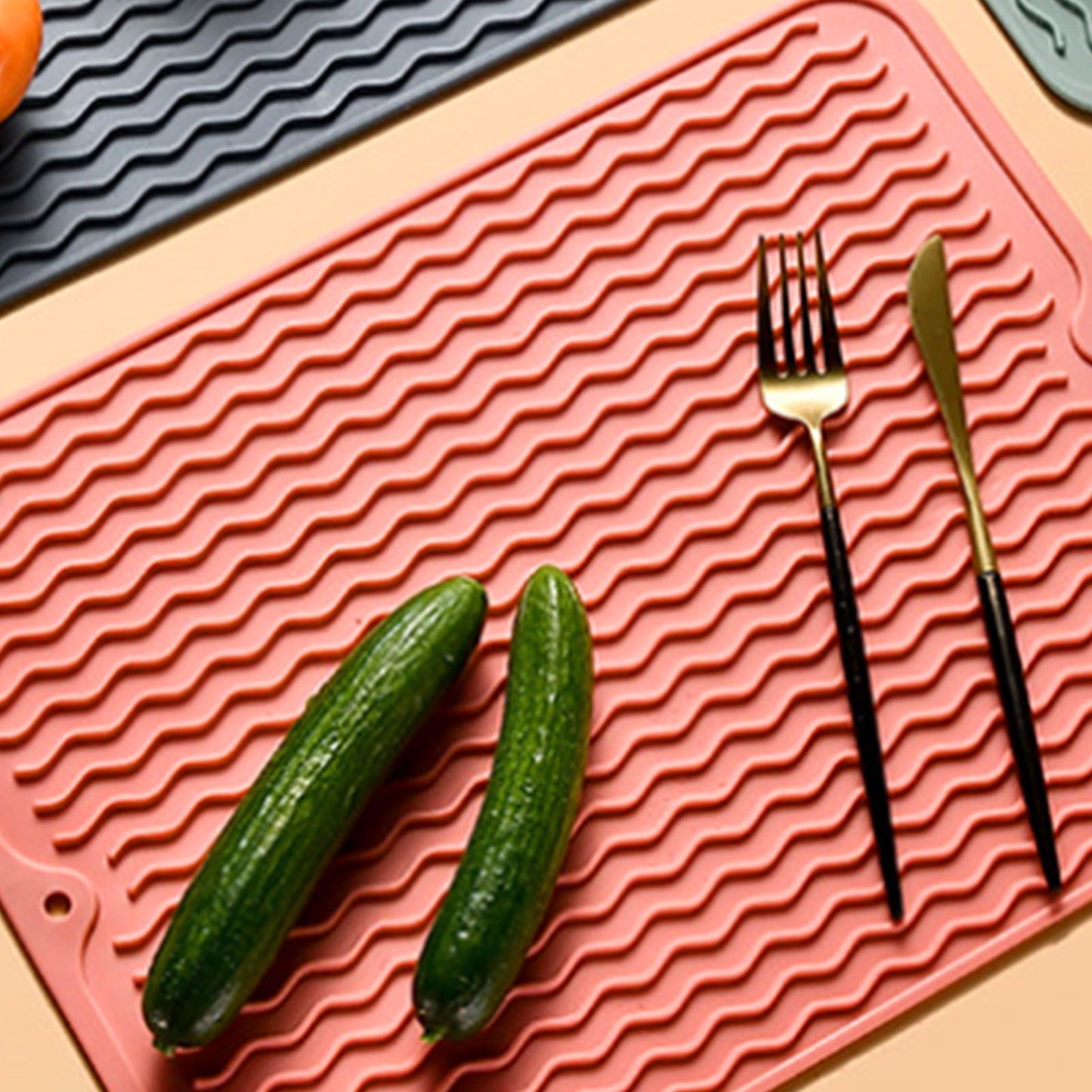 Table Insulating Rubber Mat Anti Slip Waterproof Heat Resistant Dish Drying Placemat for Kitchen Pink V1294-YM0512-3111220299313