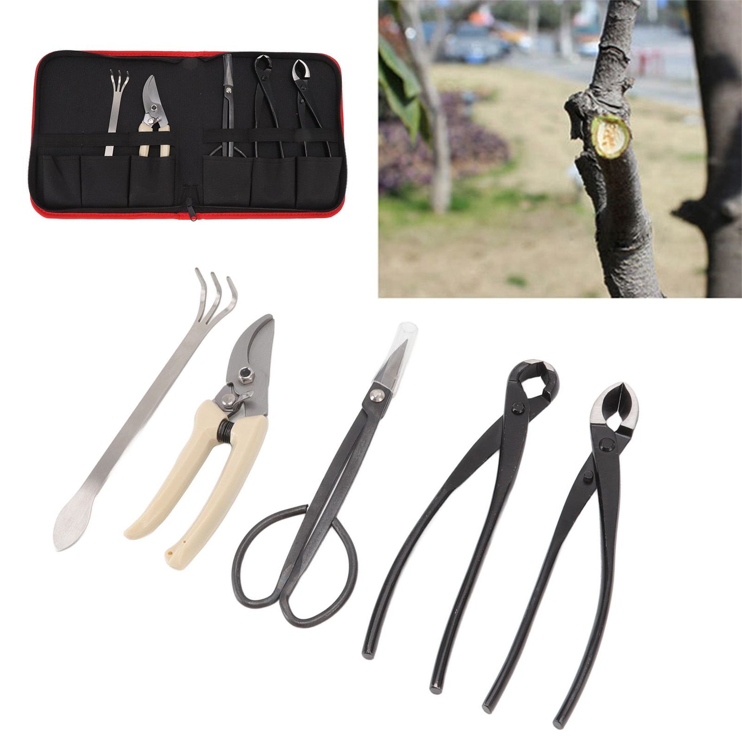5Pcs Bonsai Tool Set Kit Carbon Steel Bonsai Scissors Rake Branch Cutter Pruning Shears Pliers Garden Tools V1294-YM0512-3111220300311