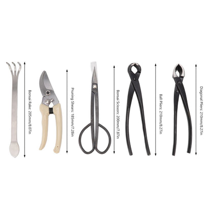 5Pcs Bonsai Tool Set Kit Carbon Steel Bonsai Scissors Rake Branch Cutter Pruning Shears Pliers Garden Tools V1294-YM0512-3111220300311