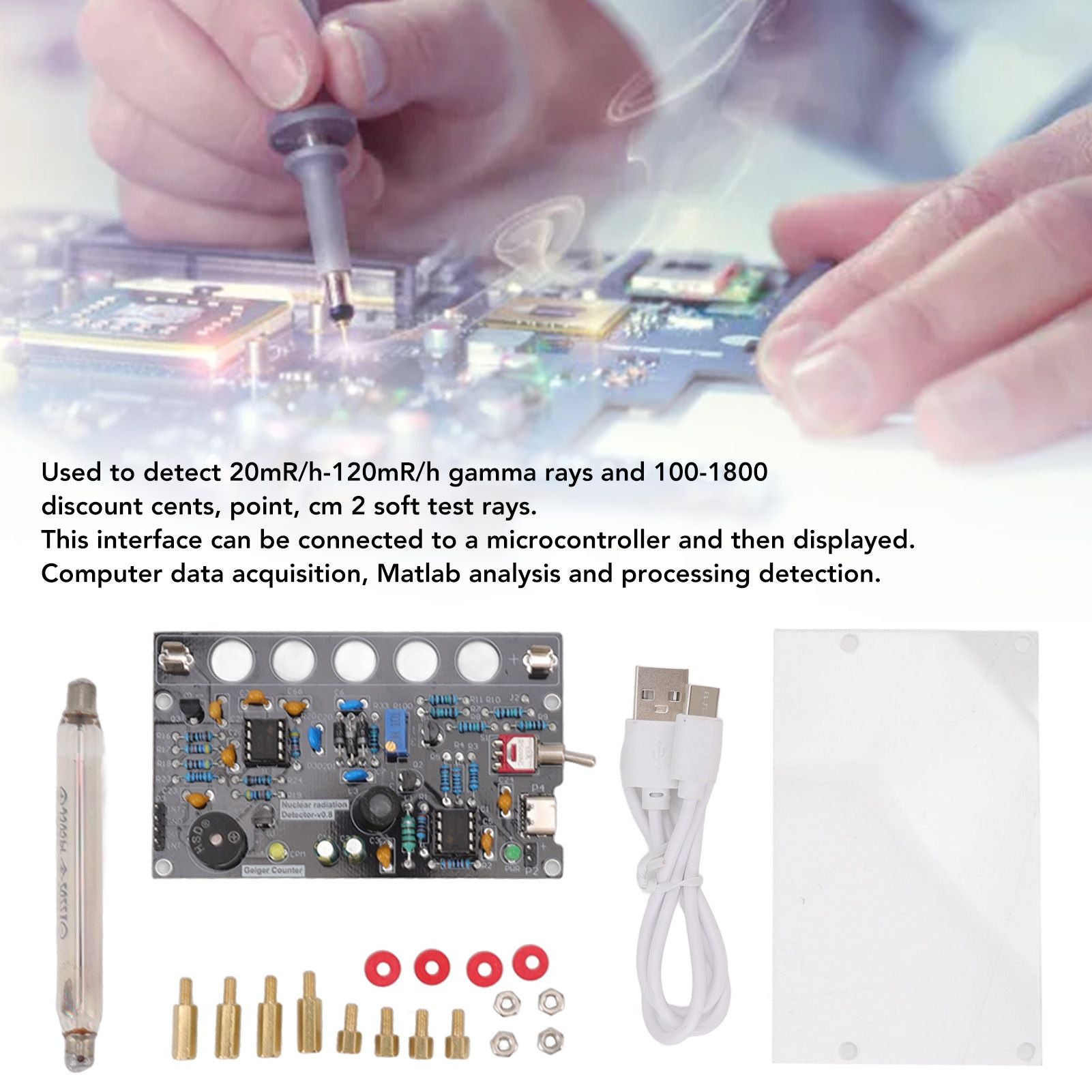 Geiger Counters Kit V0.8 Assembled DIY Tube for Nuclear Radiation Detector Accessories 380V-550V V1294-YM0512-3111220300411