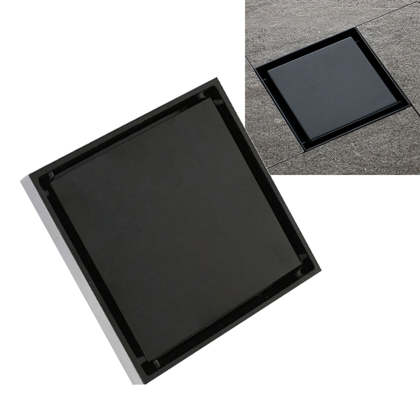 4 Inch Square Invisible Shower Drain Stainless Steel Anti Odor Bathroom Floor Drain 1.3mm Tileable Black V1294-YM0512-3112220070911