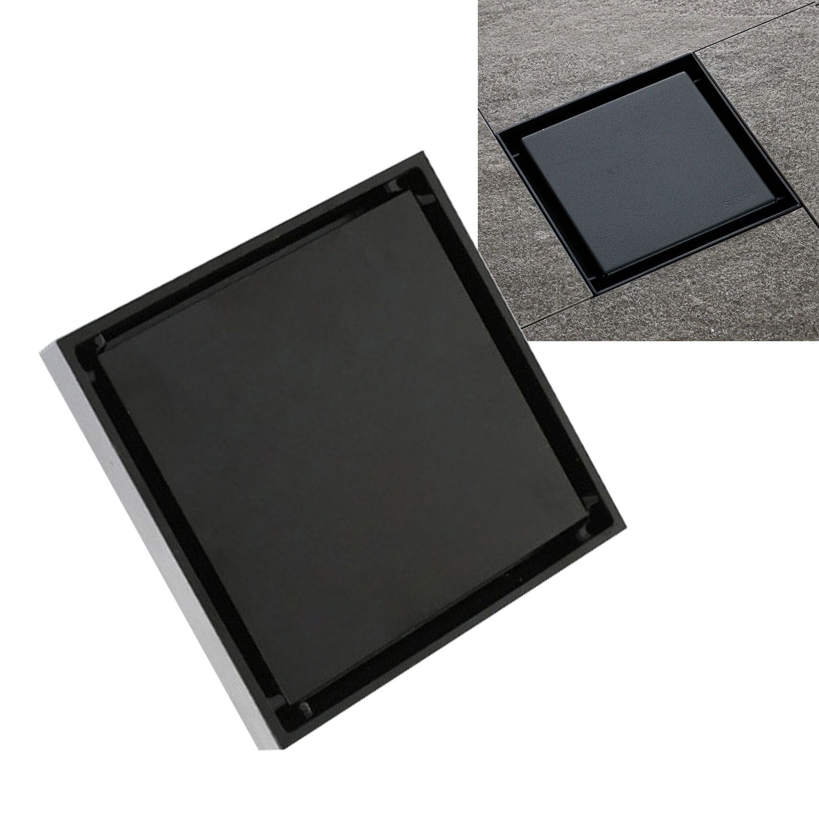4 Inch Square Invisible Shower Drain Stainless Steel Anti Odor Bathroom Floor Drain 1.3mm Tileable Black V1294-YM0512-3112220070911