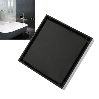 4 Inch Square Invisible Shower Drain Stainless Steel Anti Odor Bathroom Floor Drain 1.3mm Tileable Black V1294-YM0512-3112220070911