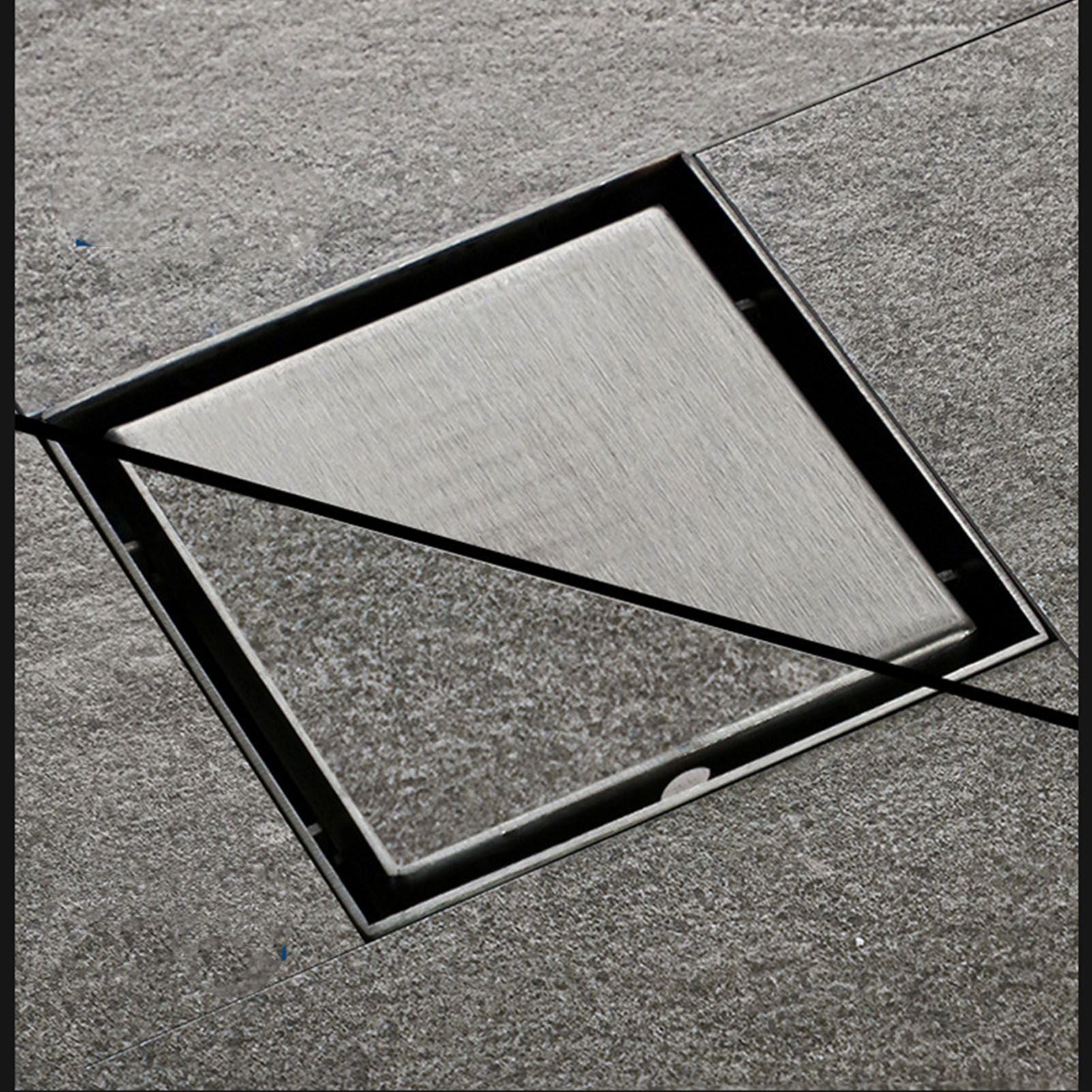 4 Inch Square Invisible Shower Drain Stainless Steel Anti Odor Bathroom Floor Drain 1.3mm Tileable Black V1294-YM0512-3112220070911