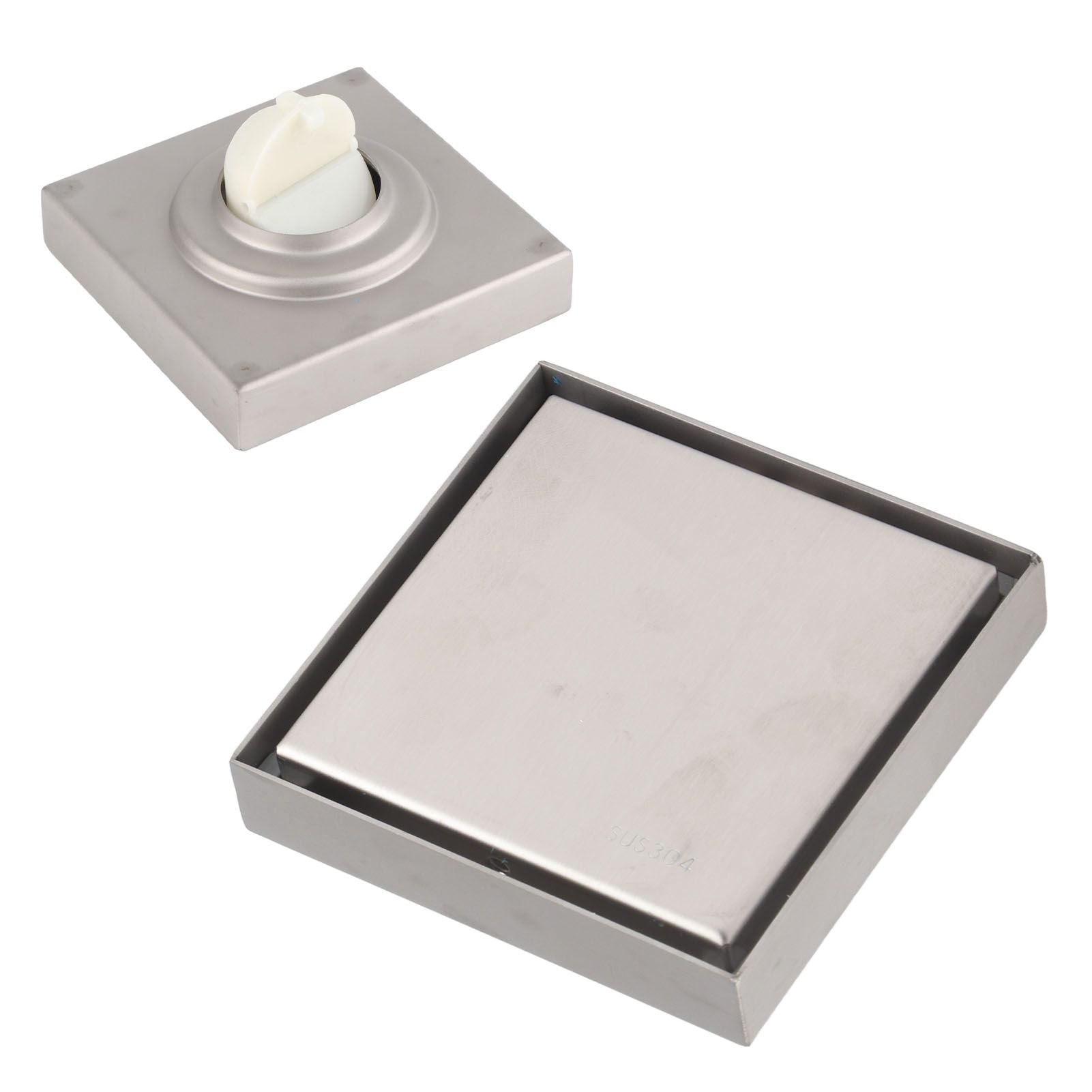 4 Inch Square Invisible Shower Drain Stainless Steel Anti Odor Bathroom Floor Drain 1.3mm Tileable Brushed V1294-YM0512-3112220070913
