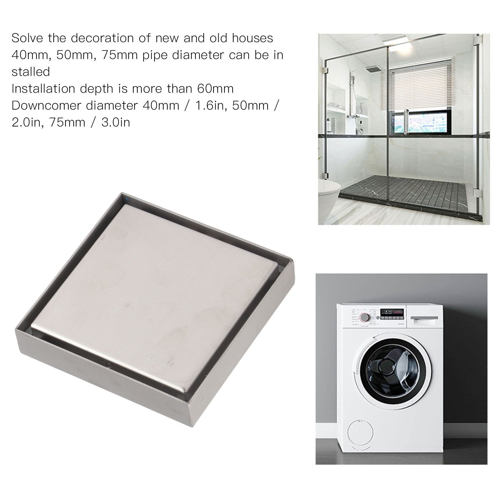 4 Inch Square Invisible Shower Drain Stainless Steel Anti Odor Bathroom Floor Drain 1.3mm Tileable Brushed V1294-YM0512-3112220070913