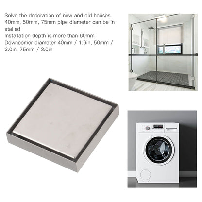 4 Inch Square Invisible Shower Drain Stainless Steel Anti Odor Bathroom Floor Drain 1.3mm Tileable Brushed V1294-YM0512-3112220070913
