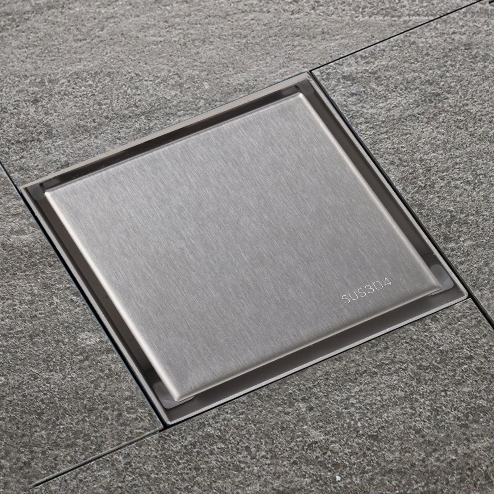 4 Inch Square Invisible Shower Drain Stainless Steel Anti Odor Bathroom Floor Drain 1.3mm Tileable Brushed V1294-YM0512-3112220070913