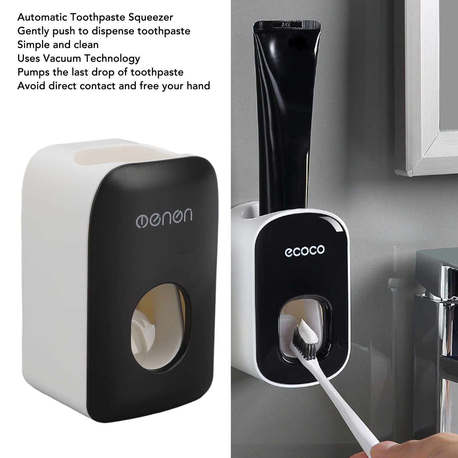 Automatic Toothpaste Dispenser Wall Mounted Adhesive Toothpaste Squeezer Holder for Bathroom Black V1294-YM0512-3112220075211
