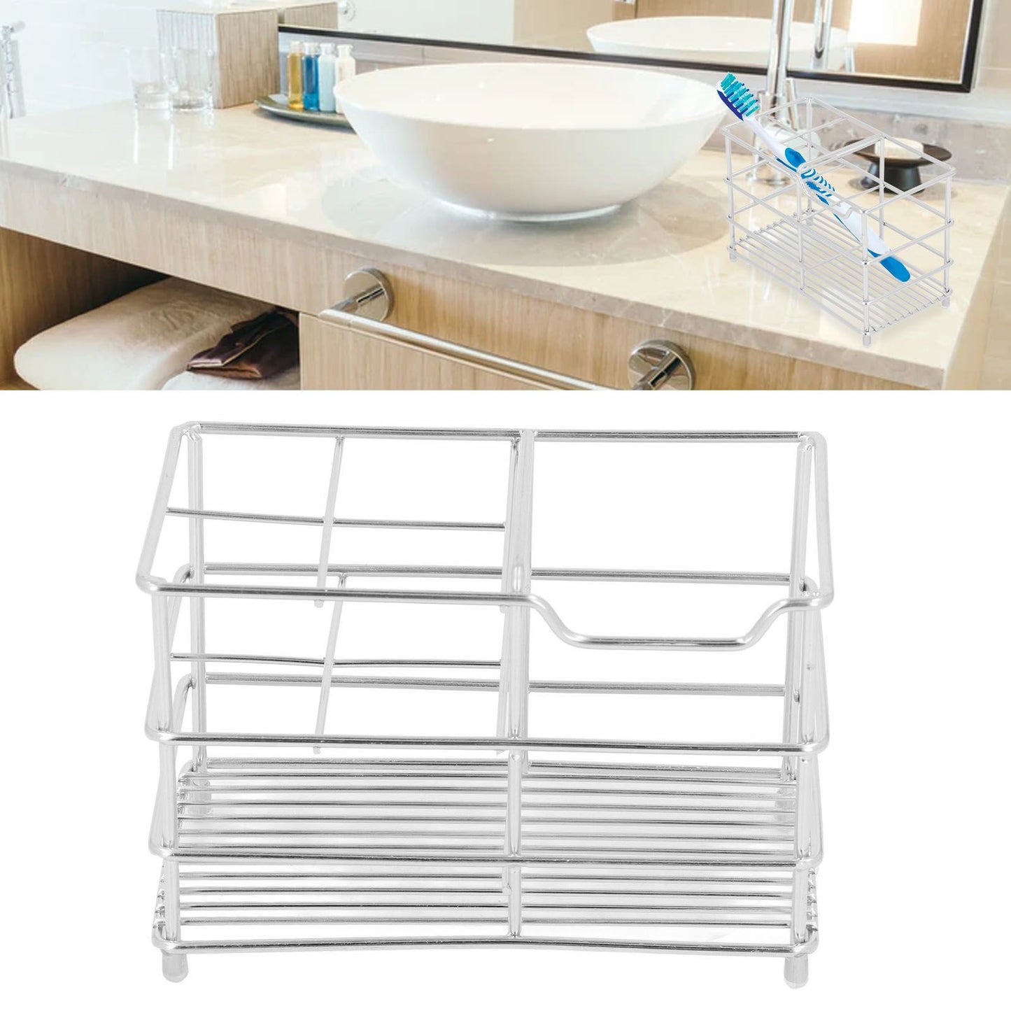 Stainless Steel Toothbrush Holder Multipurpose Toothbrush Toothpaste Holder for Bathroom Accessories Silver V1294-YM0512-3112220076311