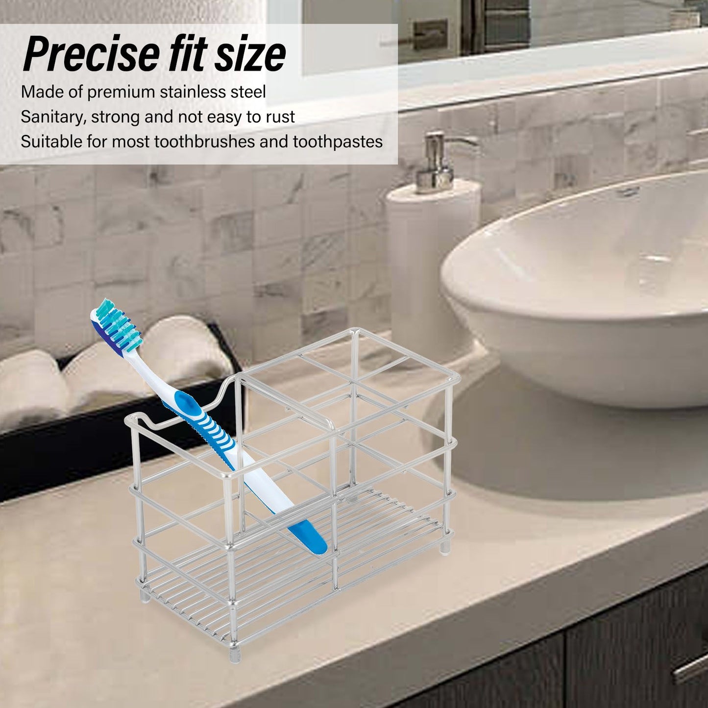 Stainless Steel Toothbrush Holder Multipurpose Toothbrush Toothpaste Holder for Bathroom Accessories Silver V1294-YM0512-3112220076311