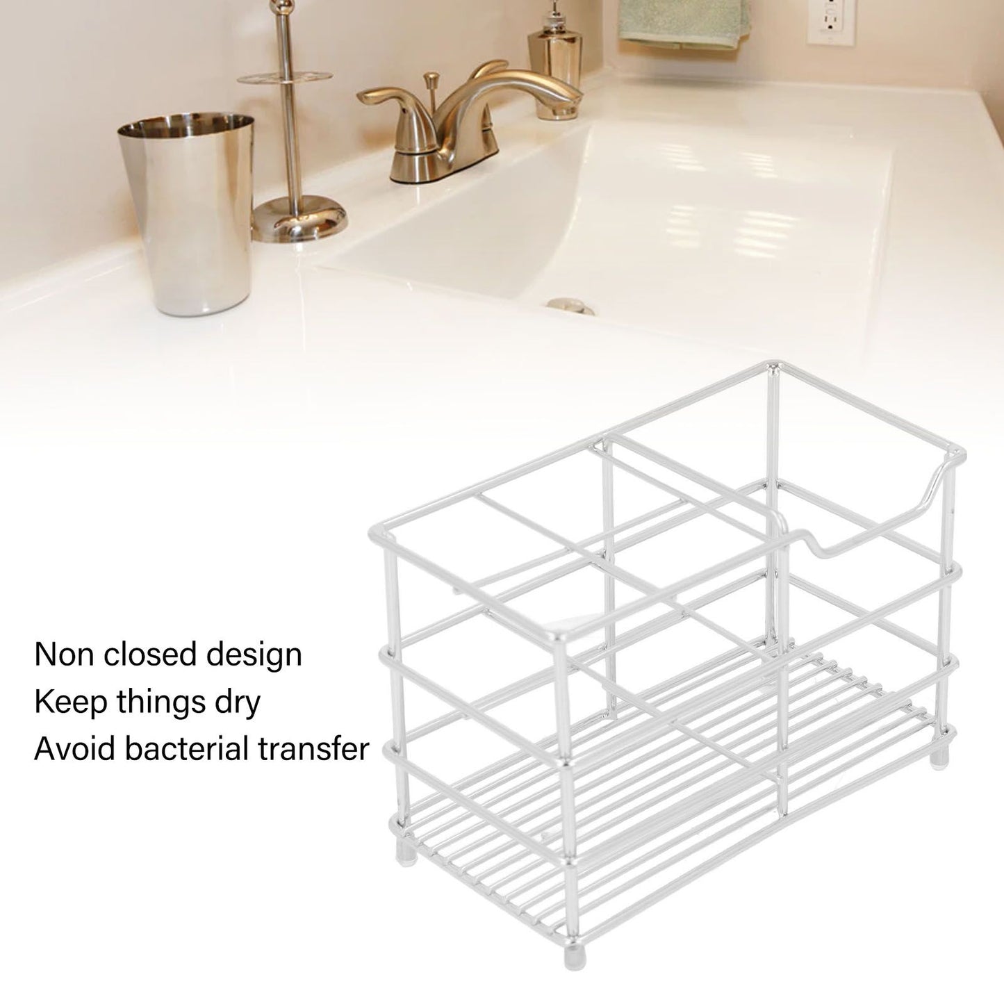 Stainless Steel Toothbrush Holder Multipurpose Toothbrush Toothpaste Holder for Bathroom Accessories Silver V1294-YM0512-3112220076311