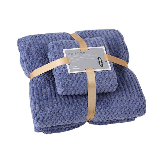 Bath Shower Towel Set Coral Fleece Quick Dry Highly Absorbent Soft Comfortable for Daily Use Dark Blue V1294-YM0512-3112220076712