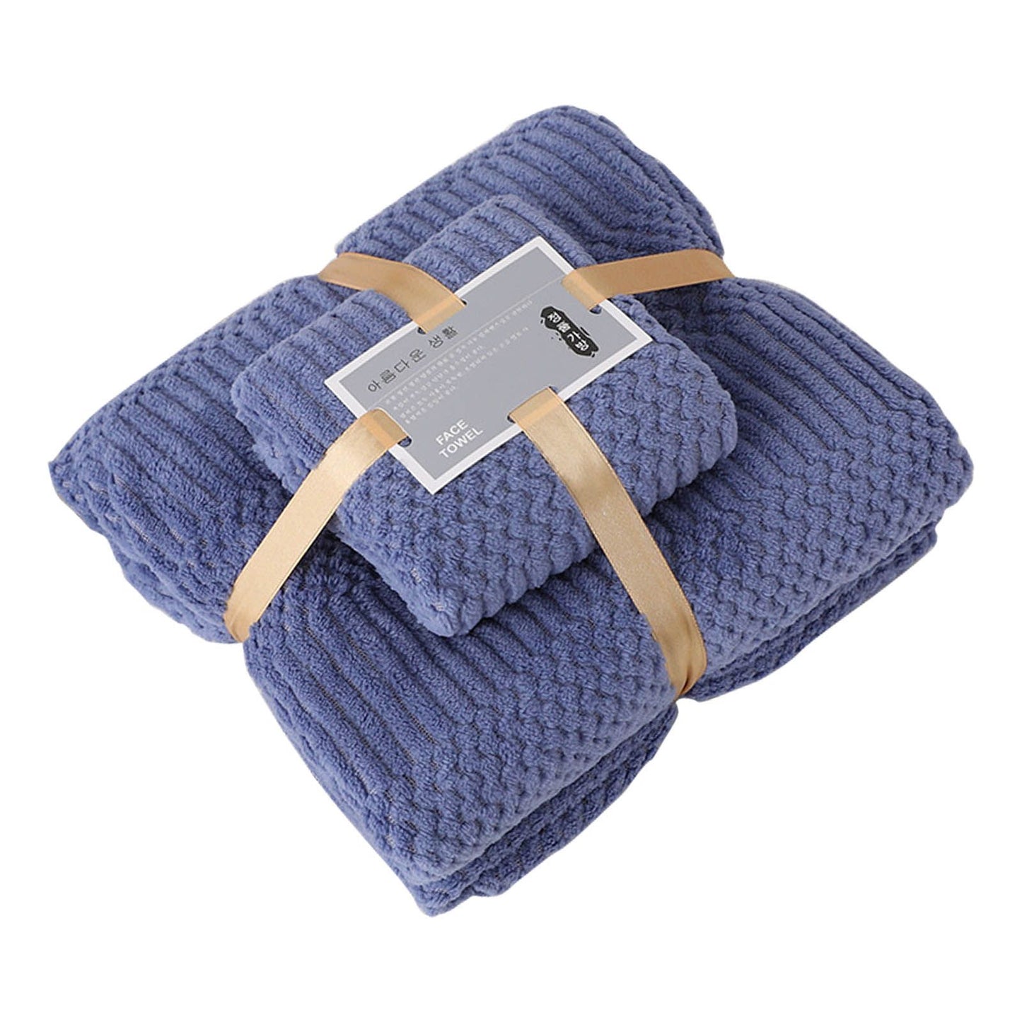 Bath Shower Towel Set Coral Fleece Quick Dry Highly Absorbent Soft Comfortable for Daily Use Dark Blue V1294-YM0512-3112220076712