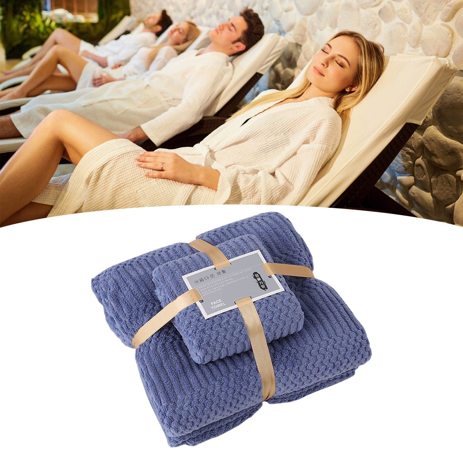 Bath Shower Towel Set Coral Fleece Quick Dry Highly Absorbent Soft Comfortable for Daily Use Dark Blue V1294-YM0512-3112220076712