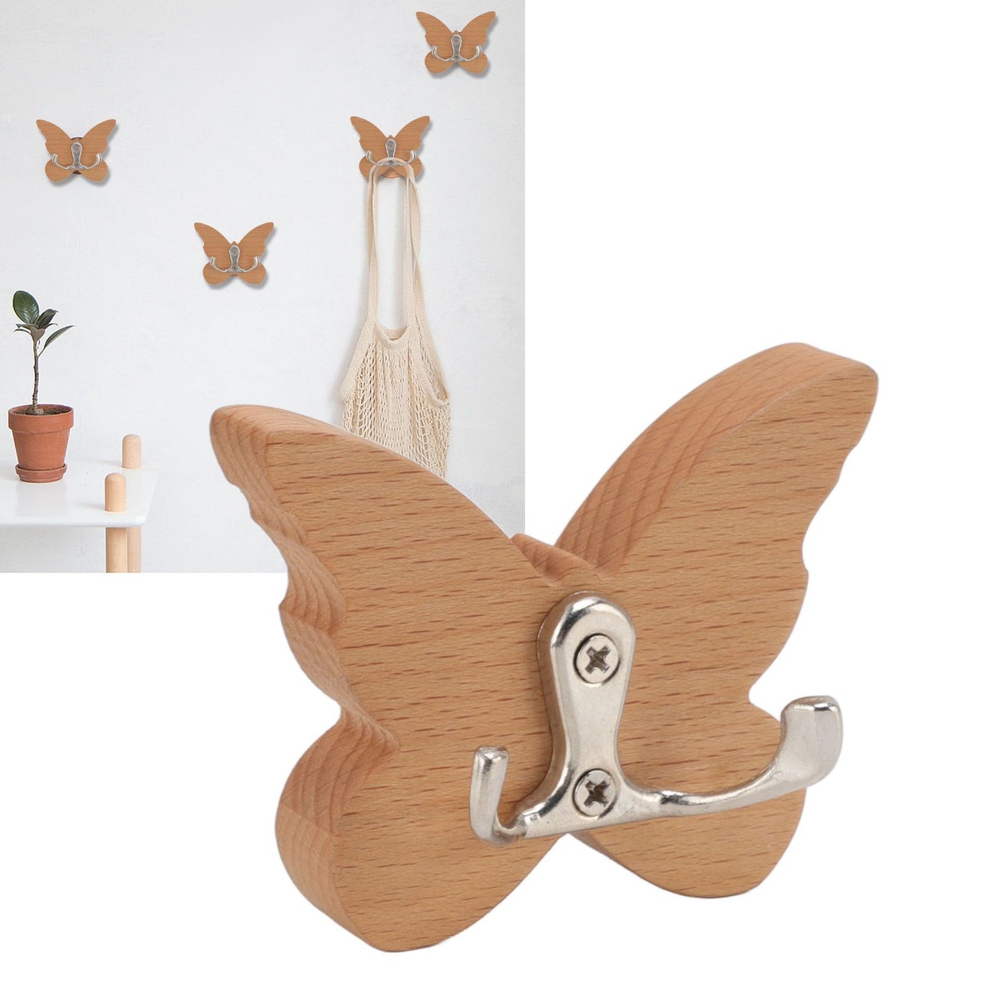 Wooden Butterfly Wall Hook Wood Wall Mounted Hanger for Coat Clothes Hat Towel V1294-YM0512-3112220076911
