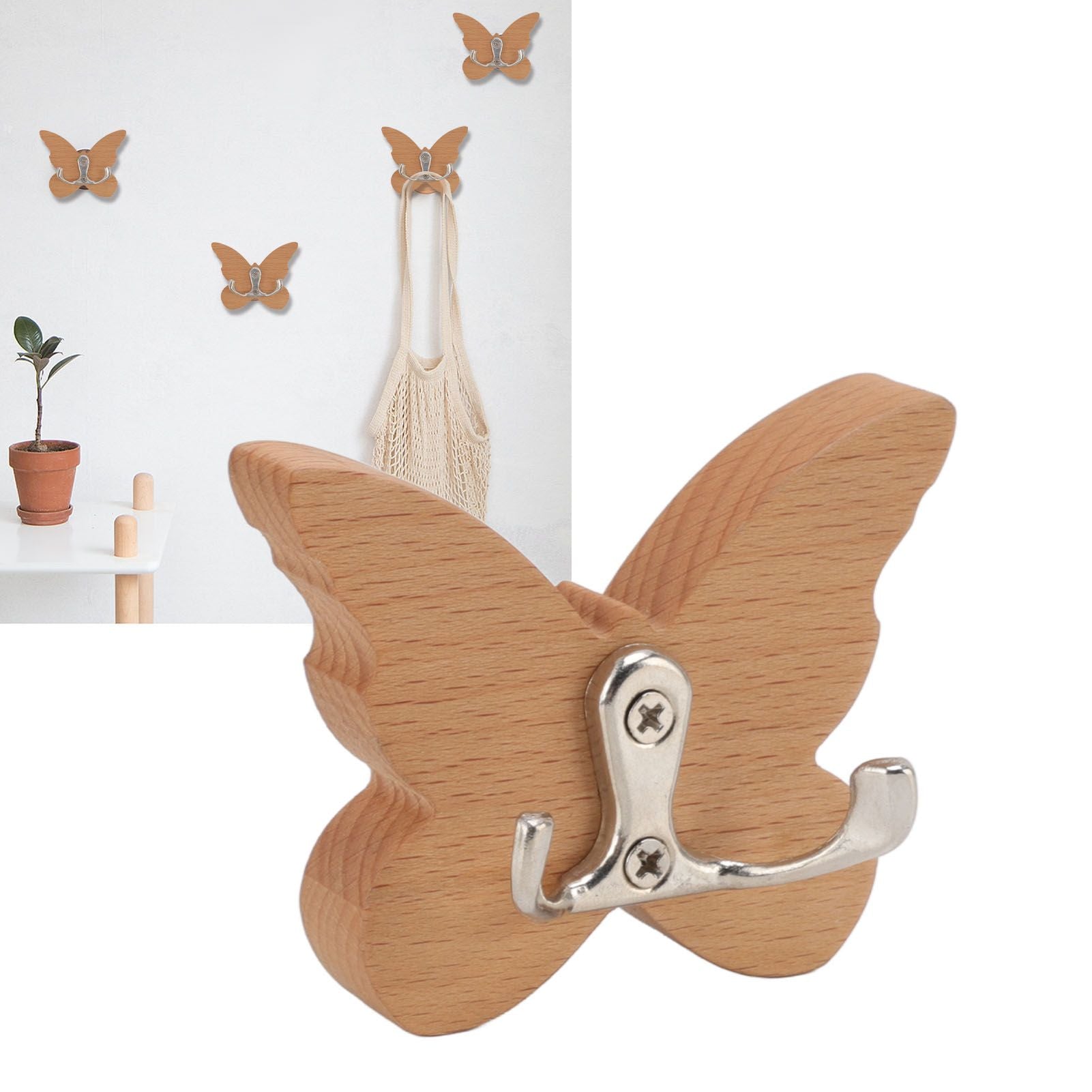 Wooden Butterfly Wall Hook Wood Wall Mounted Hanger for Coat Clothes Hat Towel V1294-YM0512-3112220076911