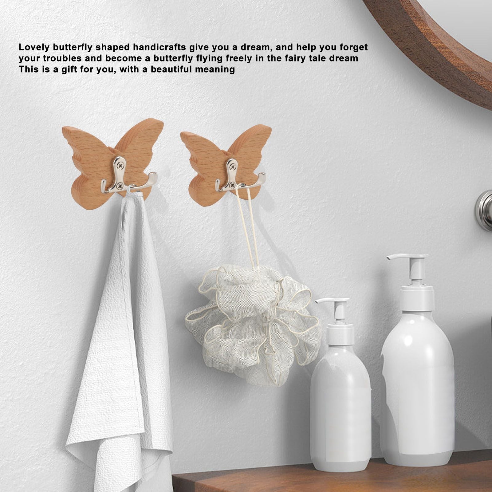 Wooden Butterfly Wall Hook Wood Wall Mounted Hanger for Coat Clothes Hat Towel V1294-YM0512-3112220076911