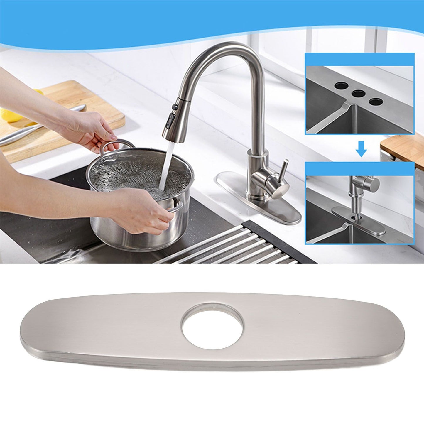 Sink Faucet Hole Cover Deck Plate Brushed 304 Stainless Steel Fishplate Bottom Plate Kitchen Faucet V1294-YM0512-3112220077411