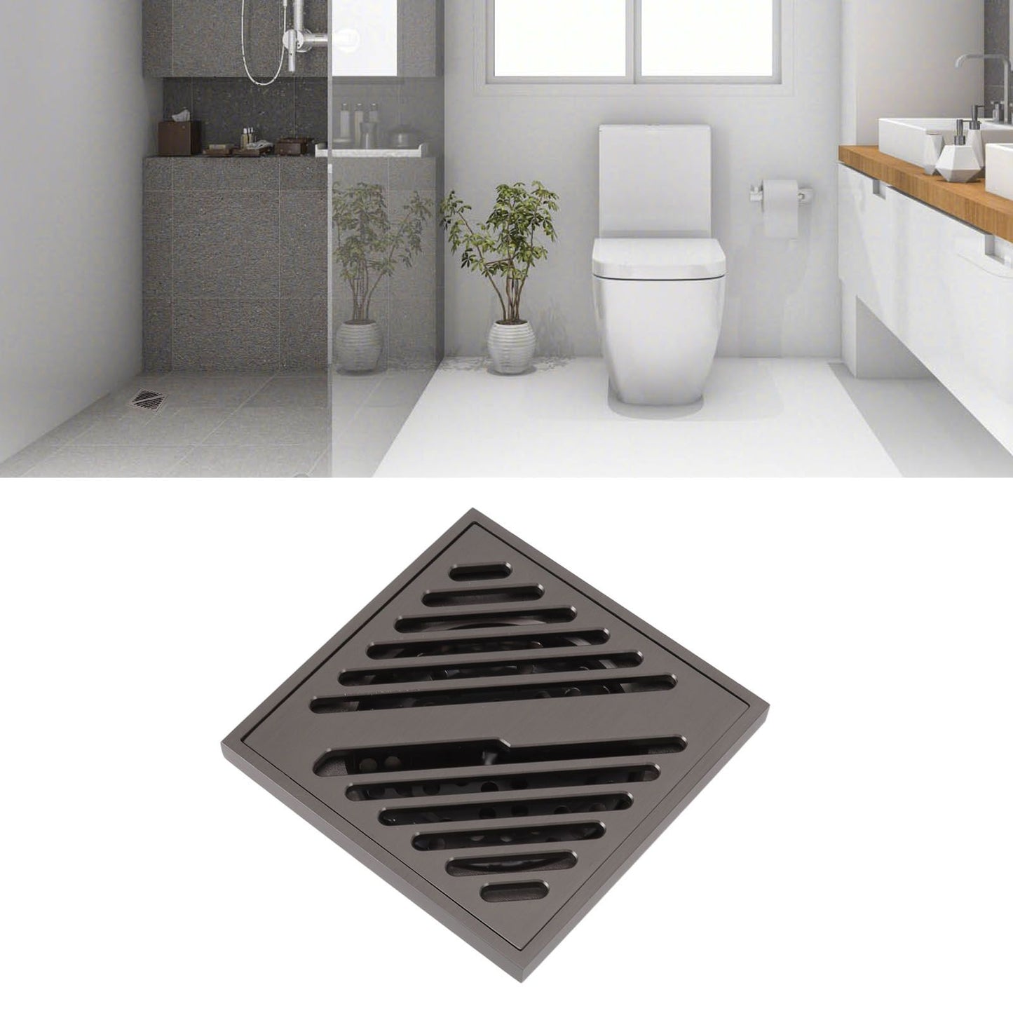 Square Shower Floor Drain Extra Thick Stainless Steel Bathroom Floor Drain for Home Kitchen Accessories Gray V1294-YM0512-3112220078011