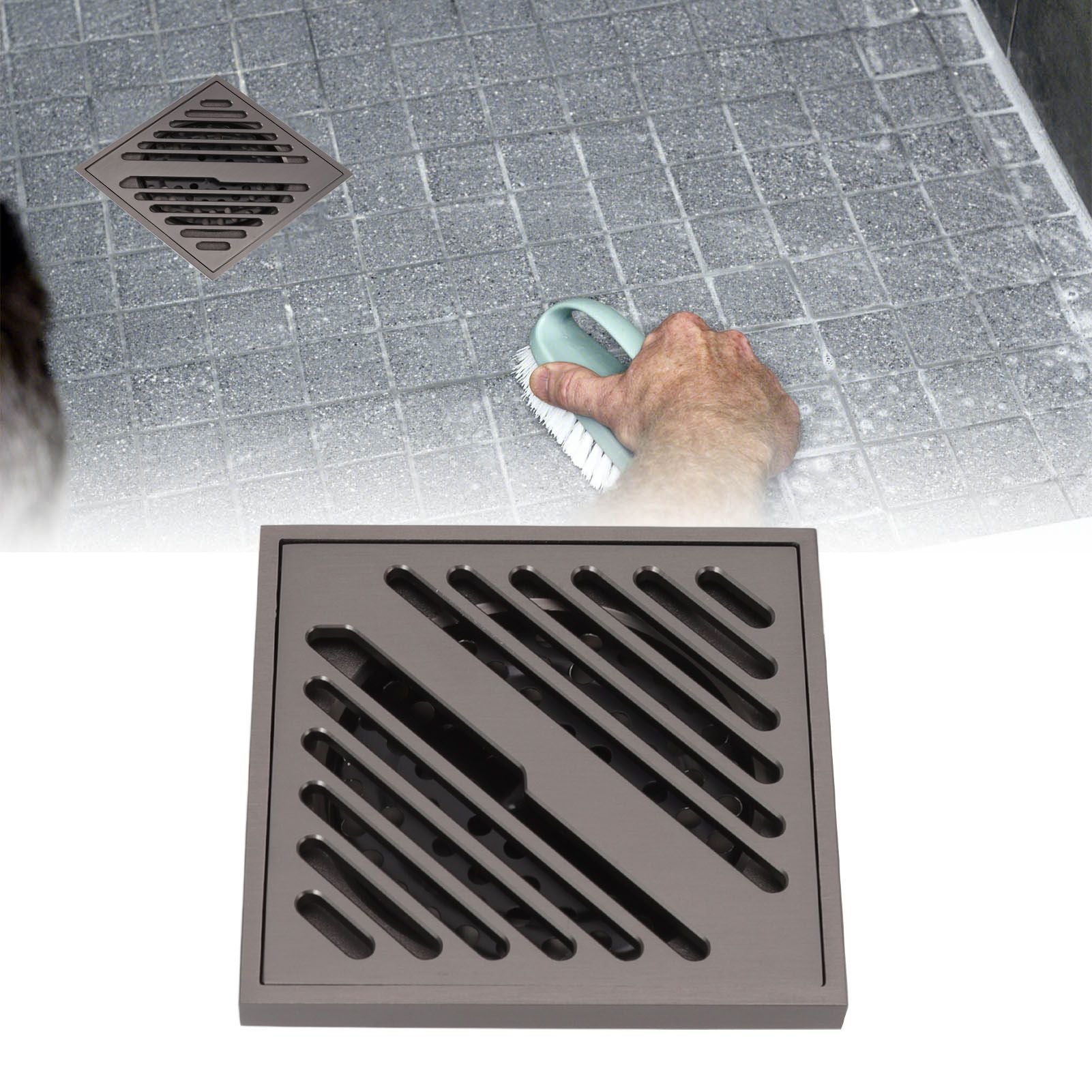 Square Shower Floor Drain Extra Thick Stainless Steel Bathroom Floor Drain for Home Kitchen Accessories Gray V1294-YM0512-3112220078011