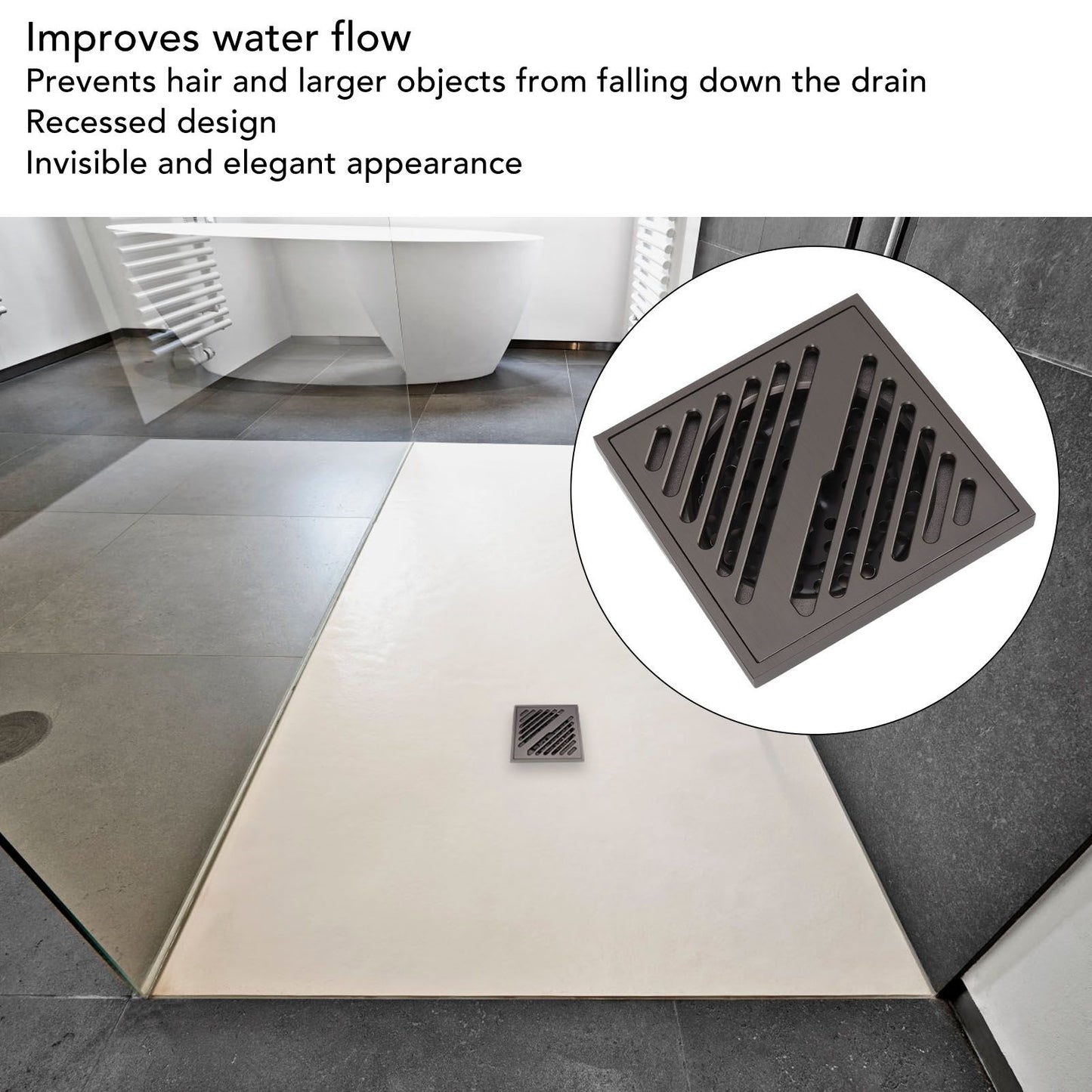 Square Shower Floor Drain Extra Thick Stainless Steel Bathroom Floor Drain for Home Kitchen Accessories Gray V1294-YM0512-3112220078011