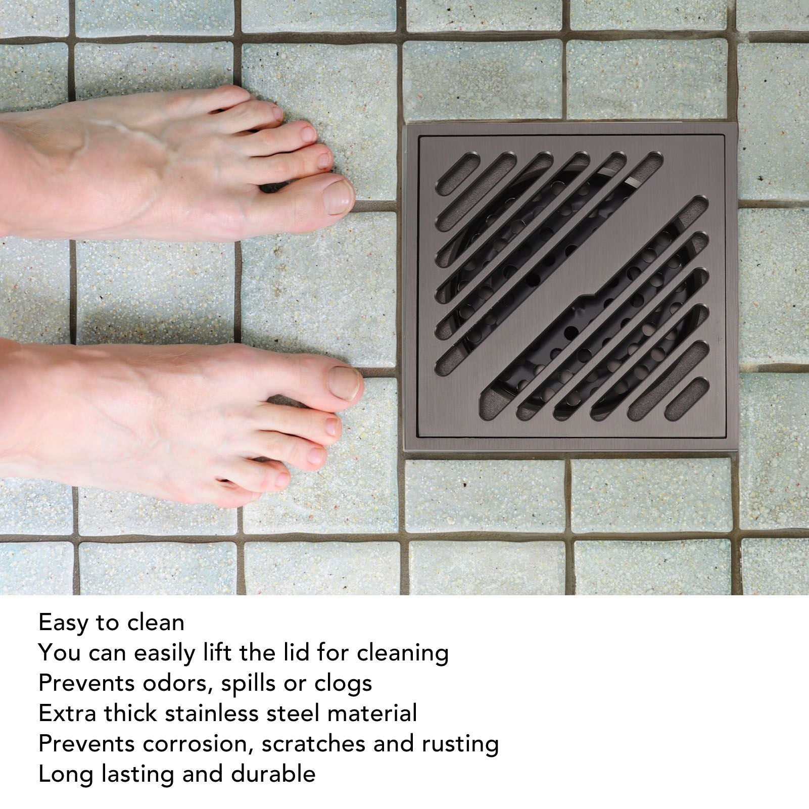 Square Shower Floor Drain Extra Thick Stainless Steel Bathroom Floor Drain for Home Kitchen Accessories Gray V1294-YM0512-3112220078011