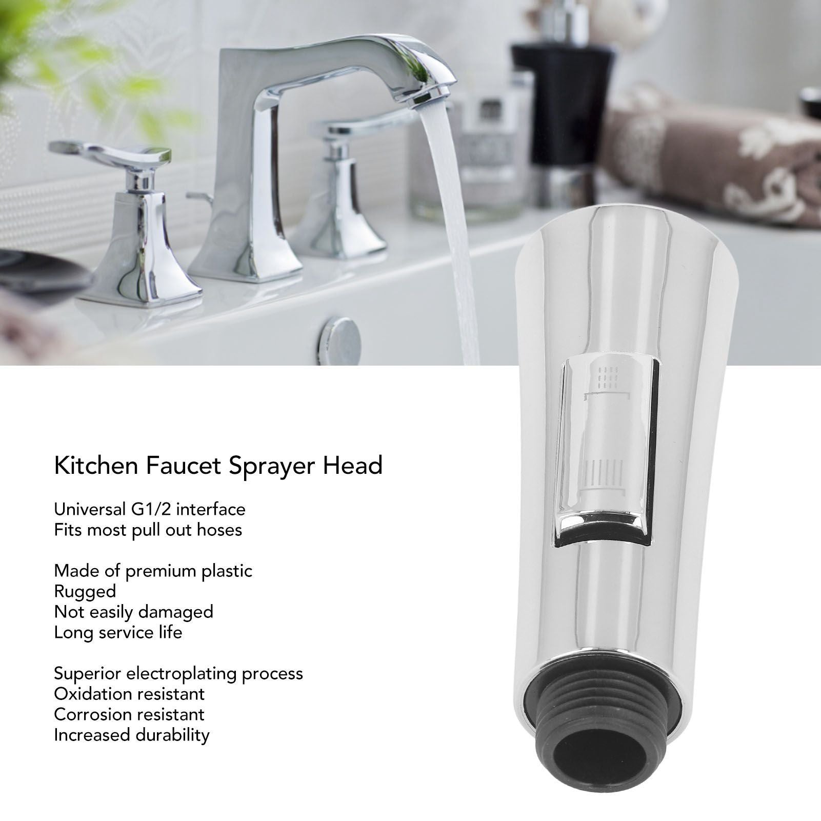 Kitchen Faucet Sprayer Head Universal G1/2 Interface Pull Down Kitchen Faucet Head Replacement for Bathroon V1294-YM0512-3112220078511