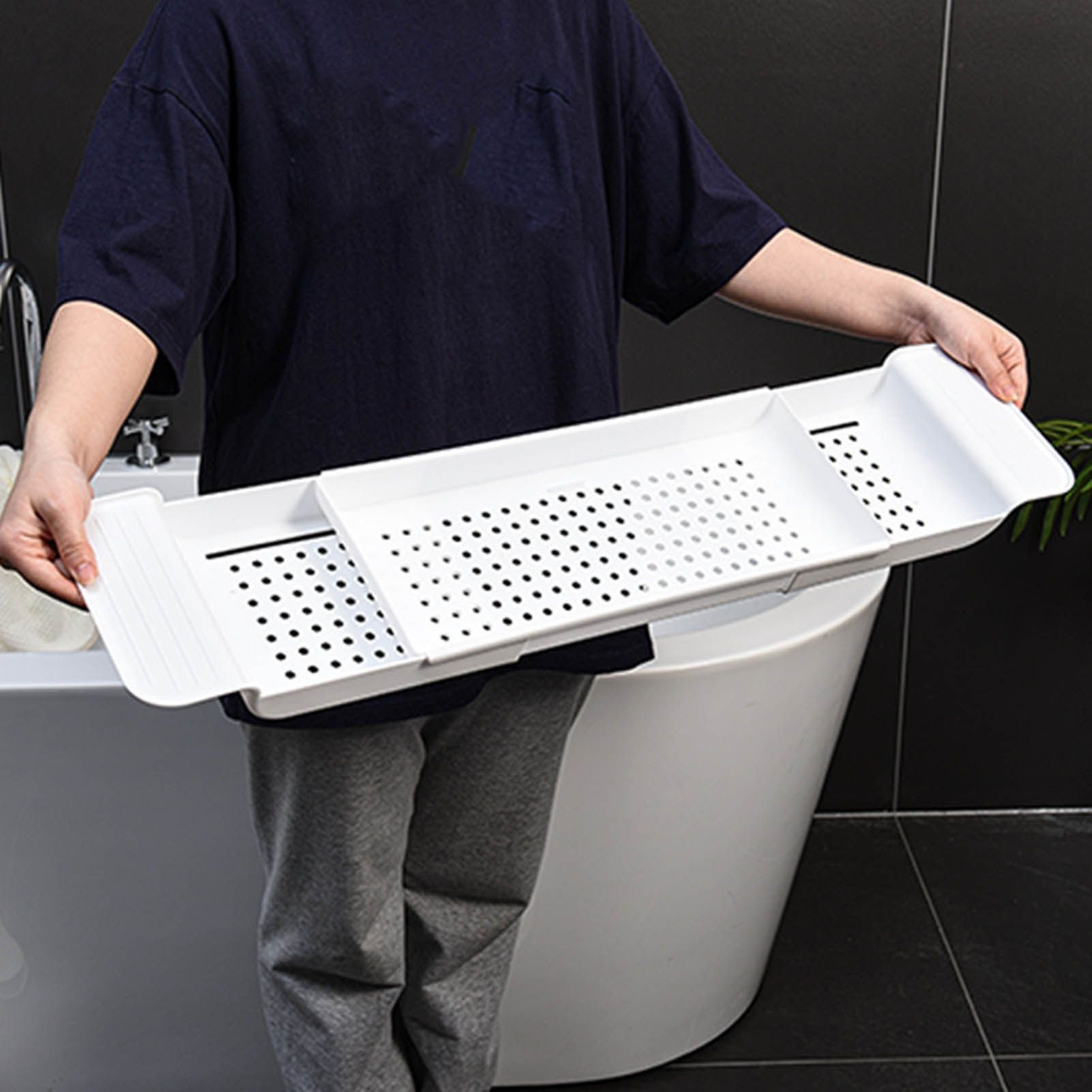 Bathtub Tray Stable Placement Expandable Plastic Material Draining Design Bath Caddy Tub Table for Bathroom V1294-YM0512-3112220078811