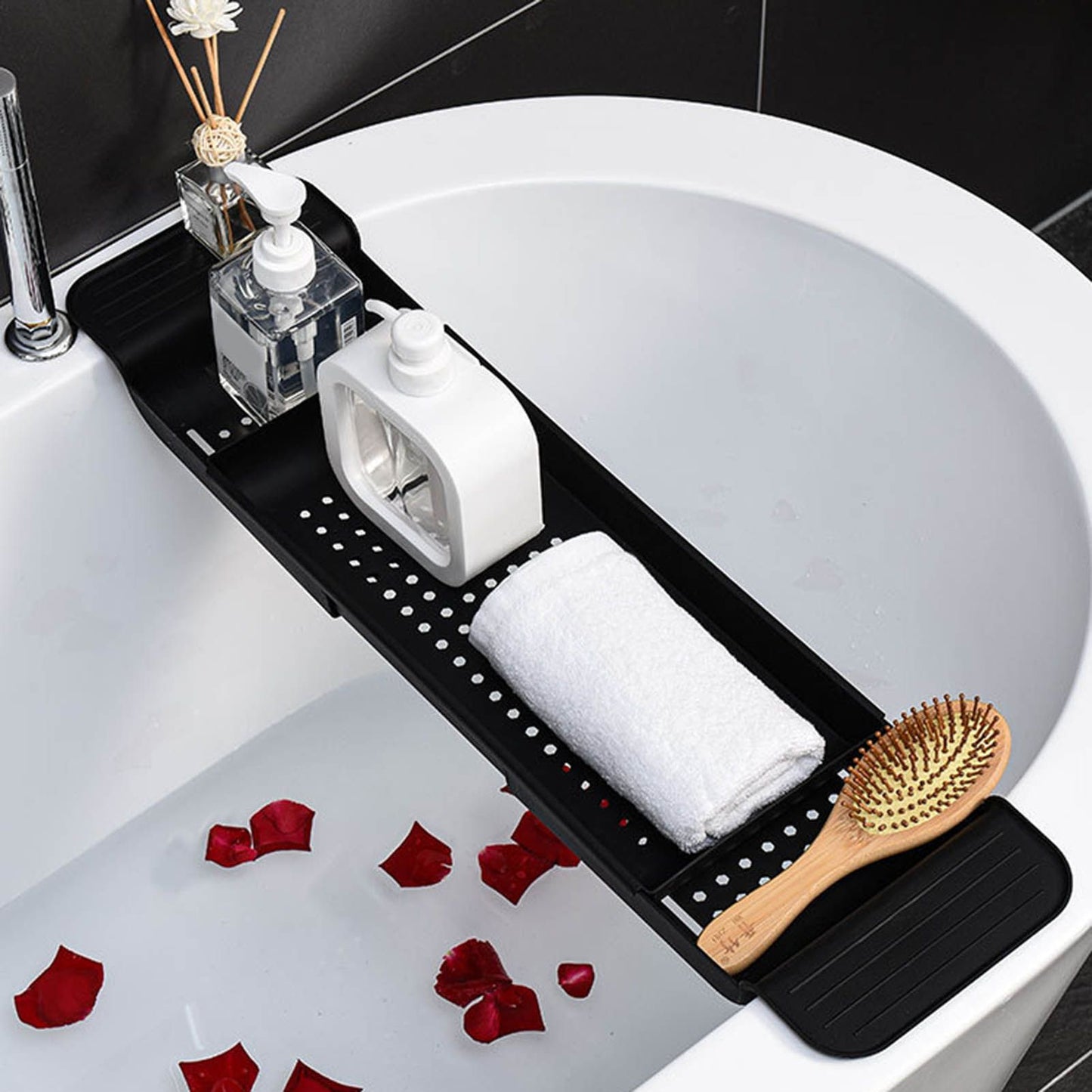 Bathtub Tray Stable Placement Expandable Plastic Material Draining Design Bath Caddy Tub Table for Bathroom V1294-YM0512-3112220078812