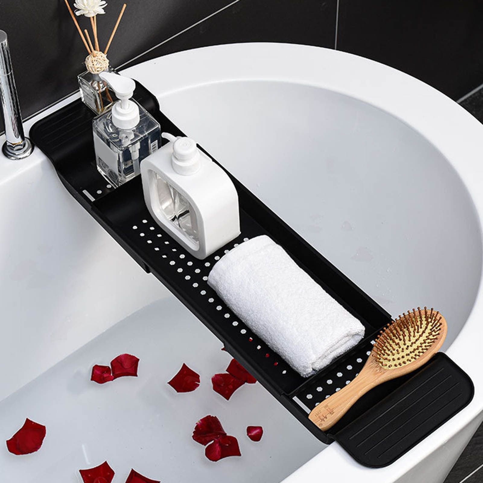 Bathtub Tray Stable Placement Expandable Plastic Material Draining Design Bath Caddy Tub Table for Bathroom V1294-YM0512-3112220078812