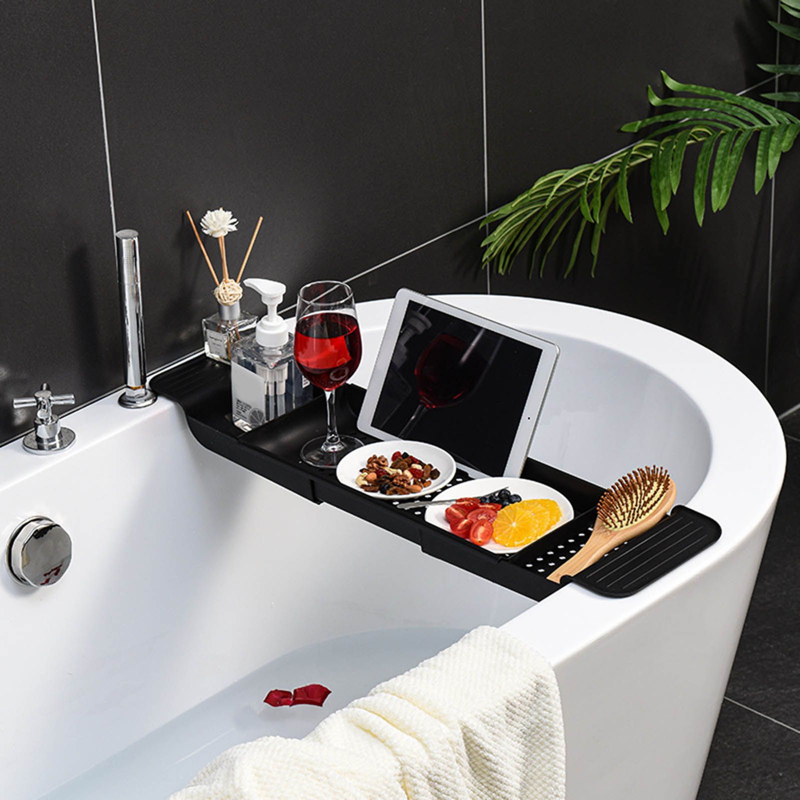 Bathtub Tray Stable Placement Expandable Plastic Material Draining Design Bath Caddy Tub Table for Bathroom V1294-YM0512-3112220078812