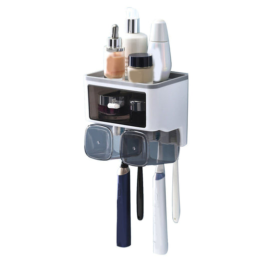 Toothbrush Shelf Punch Free Wall Mounted Mouthwash Cup Holder Toilet Storage Rack White 2 Cups V1294-YM0512-3112220080311